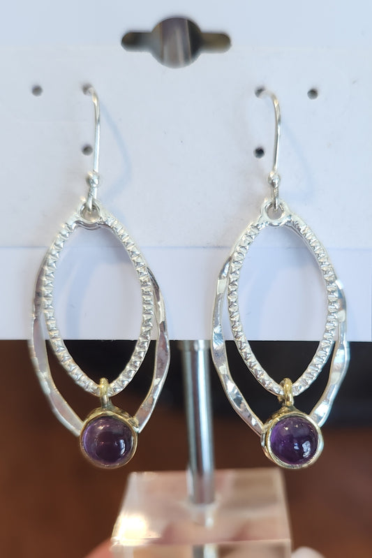 Sterling silver two-toned amethyst dangle earrings