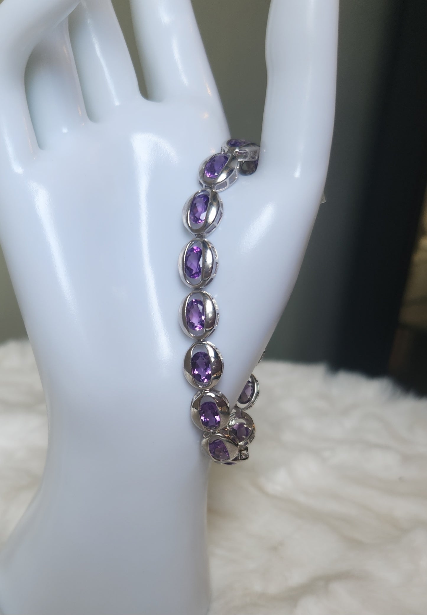 Sterling silver floating bezel amethyst tennis bracelet