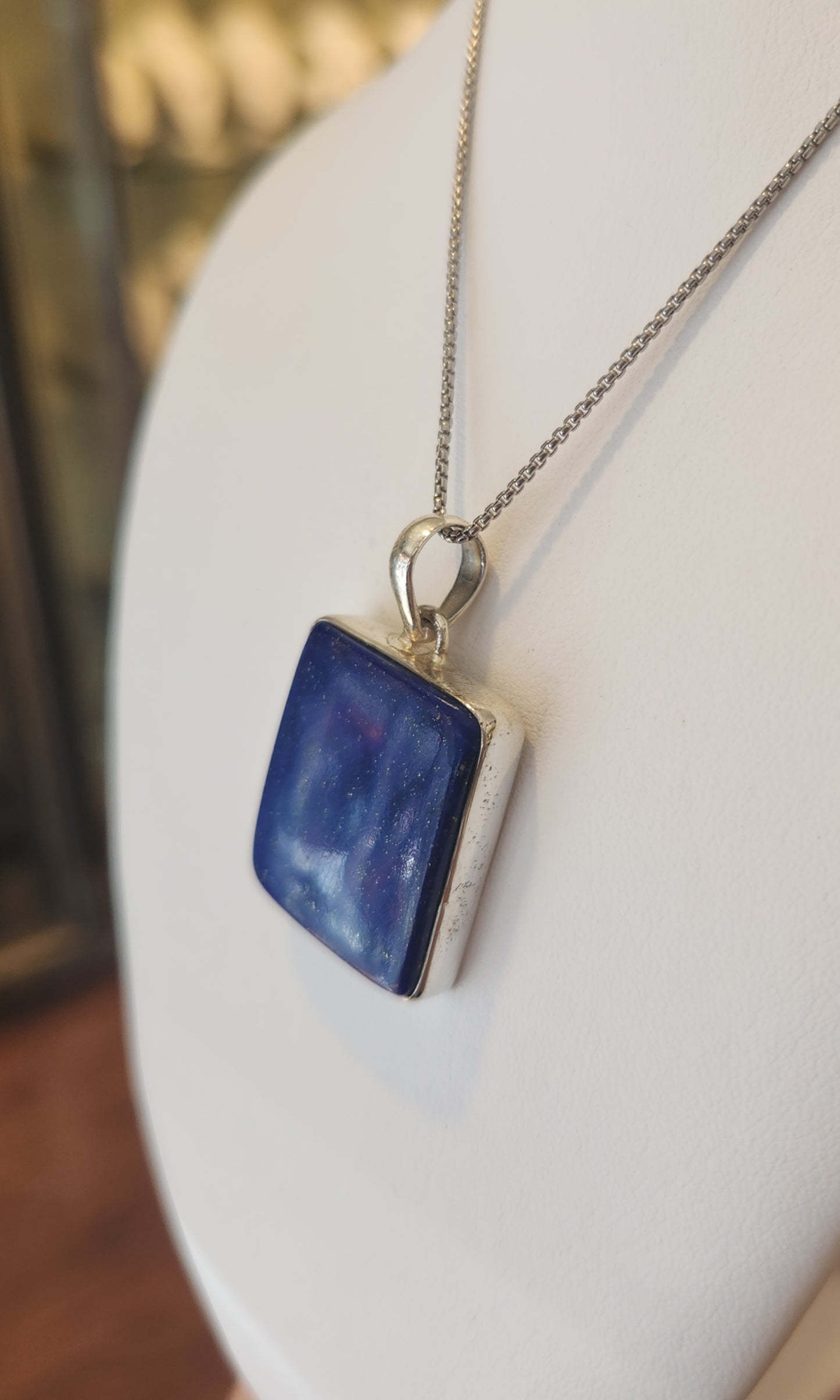 Sterling silver square lapis pendant