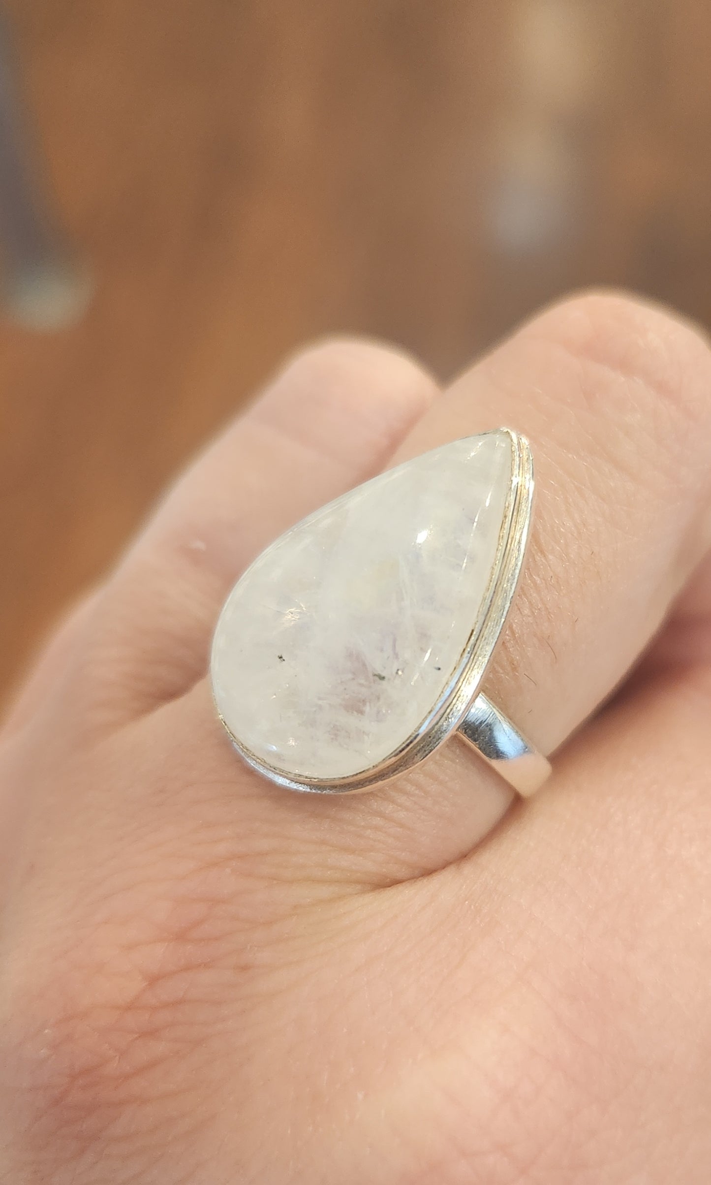 Sterling silver pear-shaped rainbow moonstone statement ring