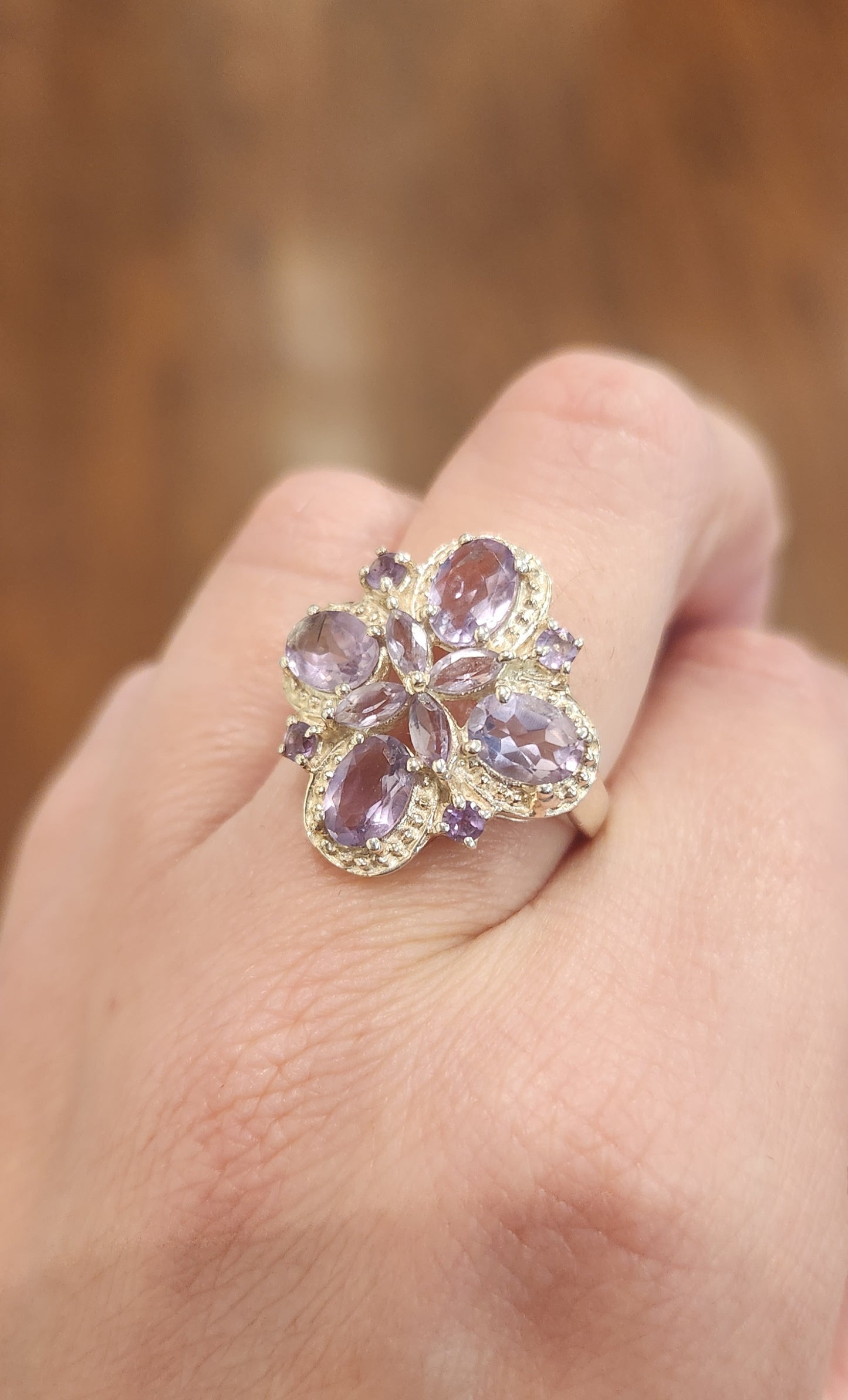 Sterling silver amethyst flower ring