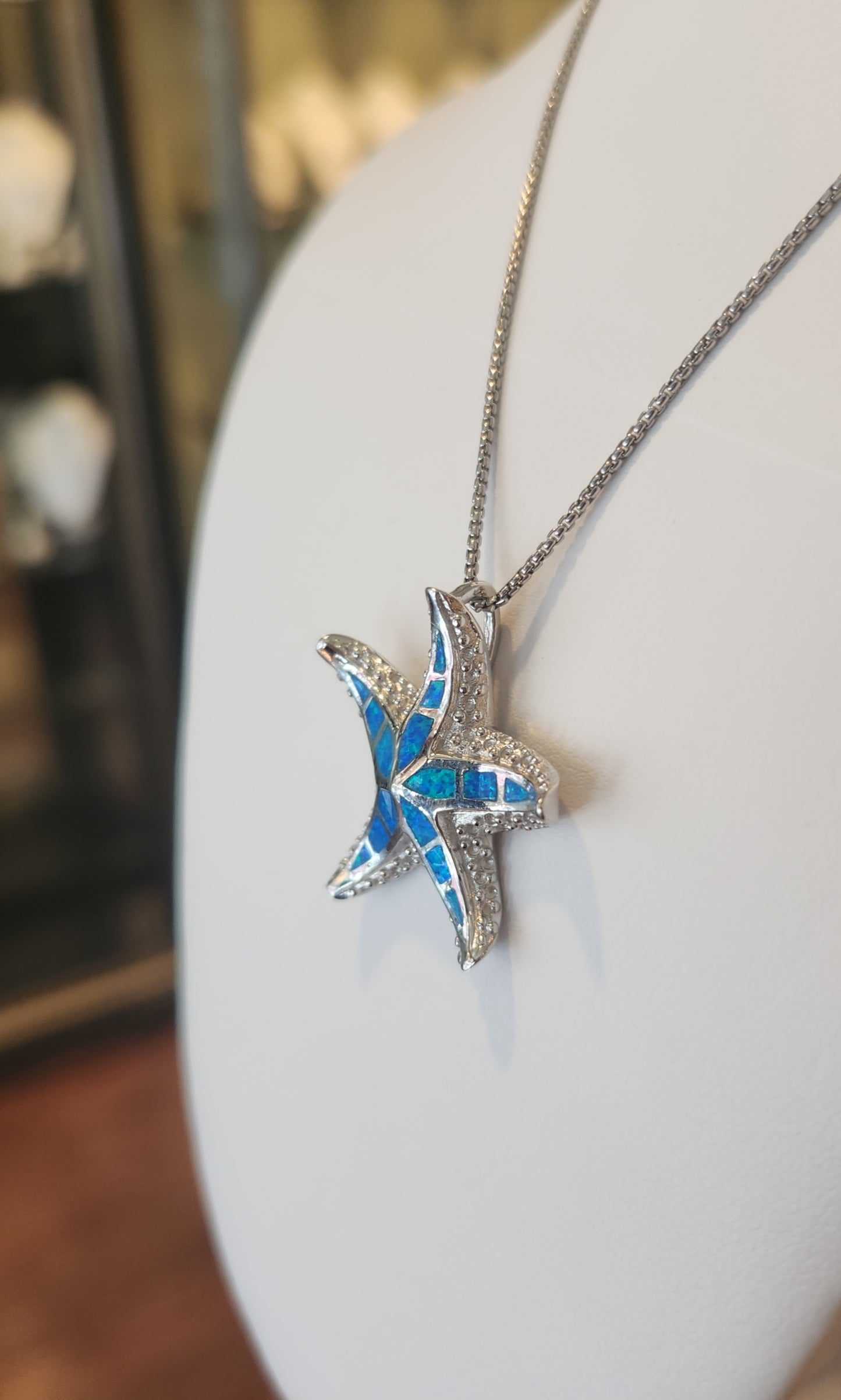 Sterling silver starfish kyocera opal pendant