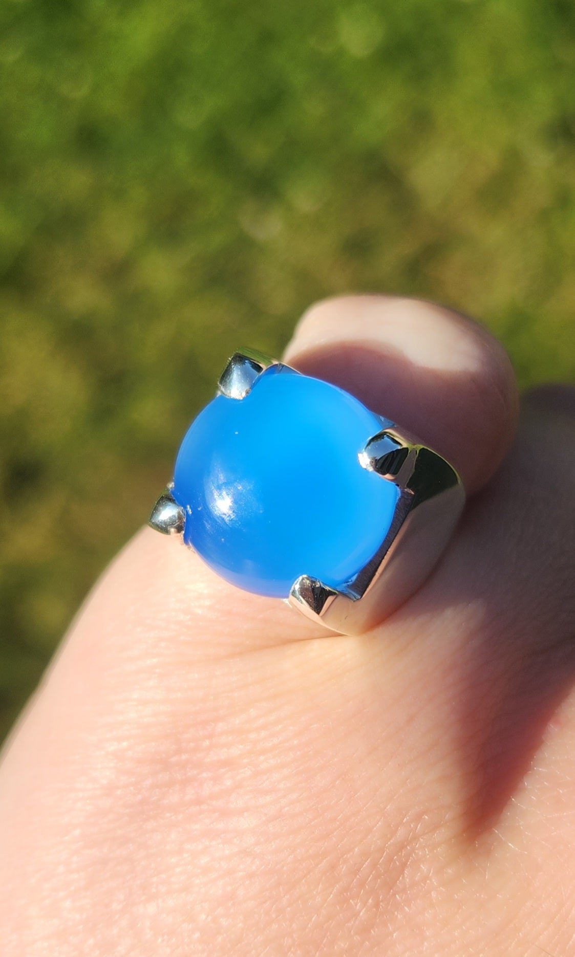 Sterling silver blue chalcedony statement ring