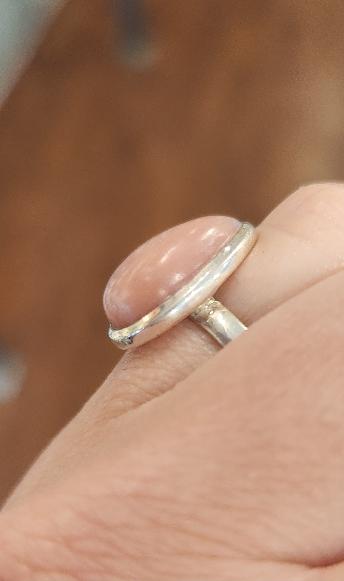 Sterling silver pear-shaped pink opal ring