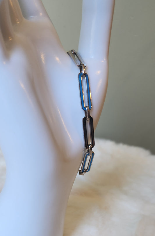 Sterling silver neon blue enamel paperclip bracelet