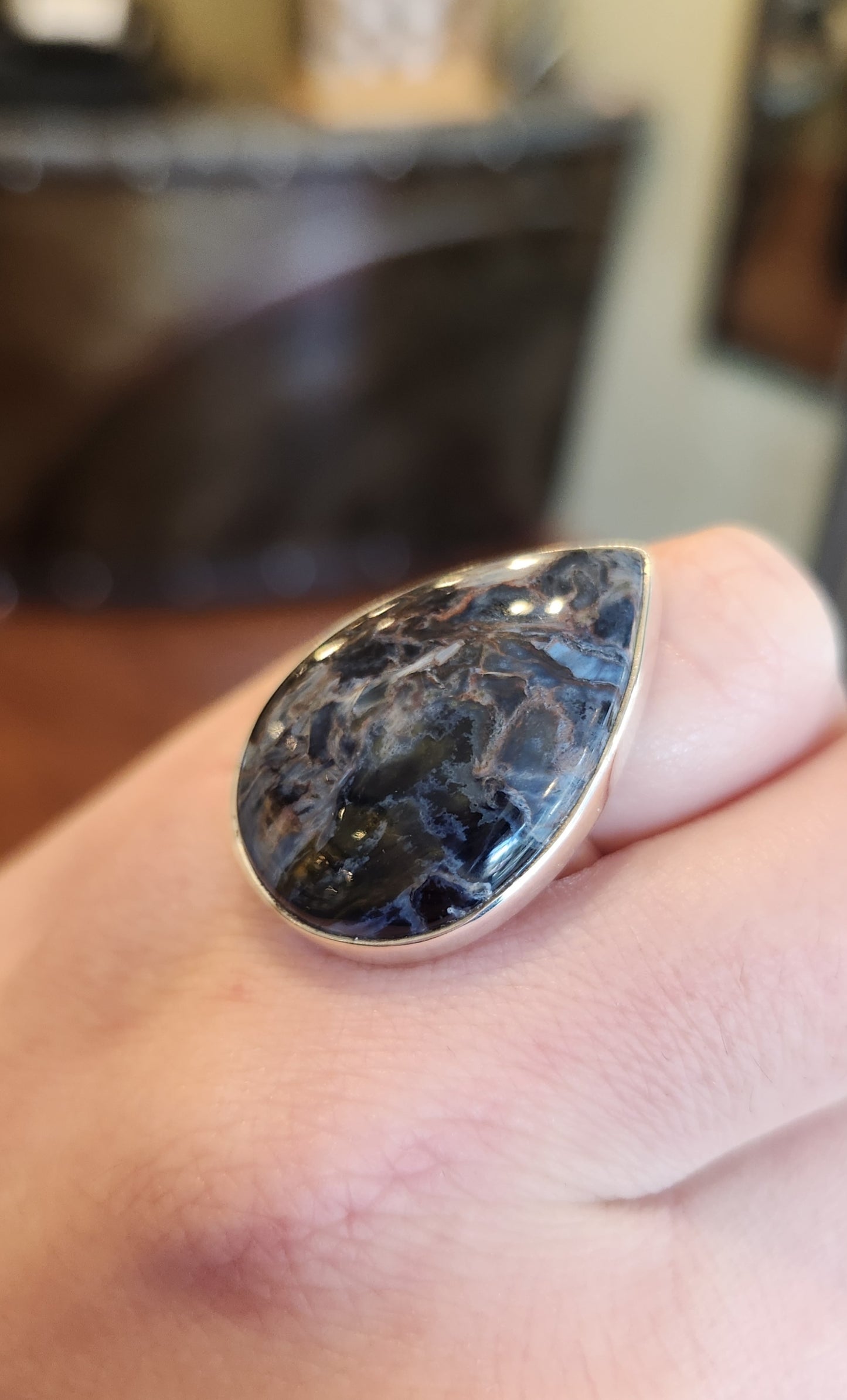 Sterling silver large pietersite ring