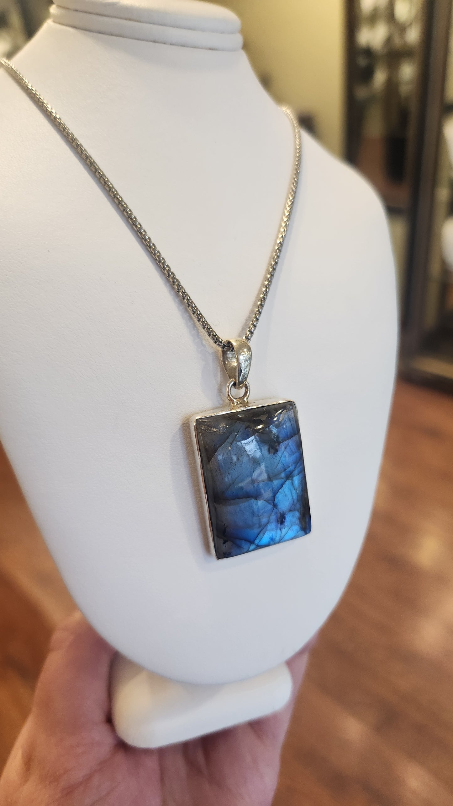 Sterling silver rectangle blue labradorite pendant