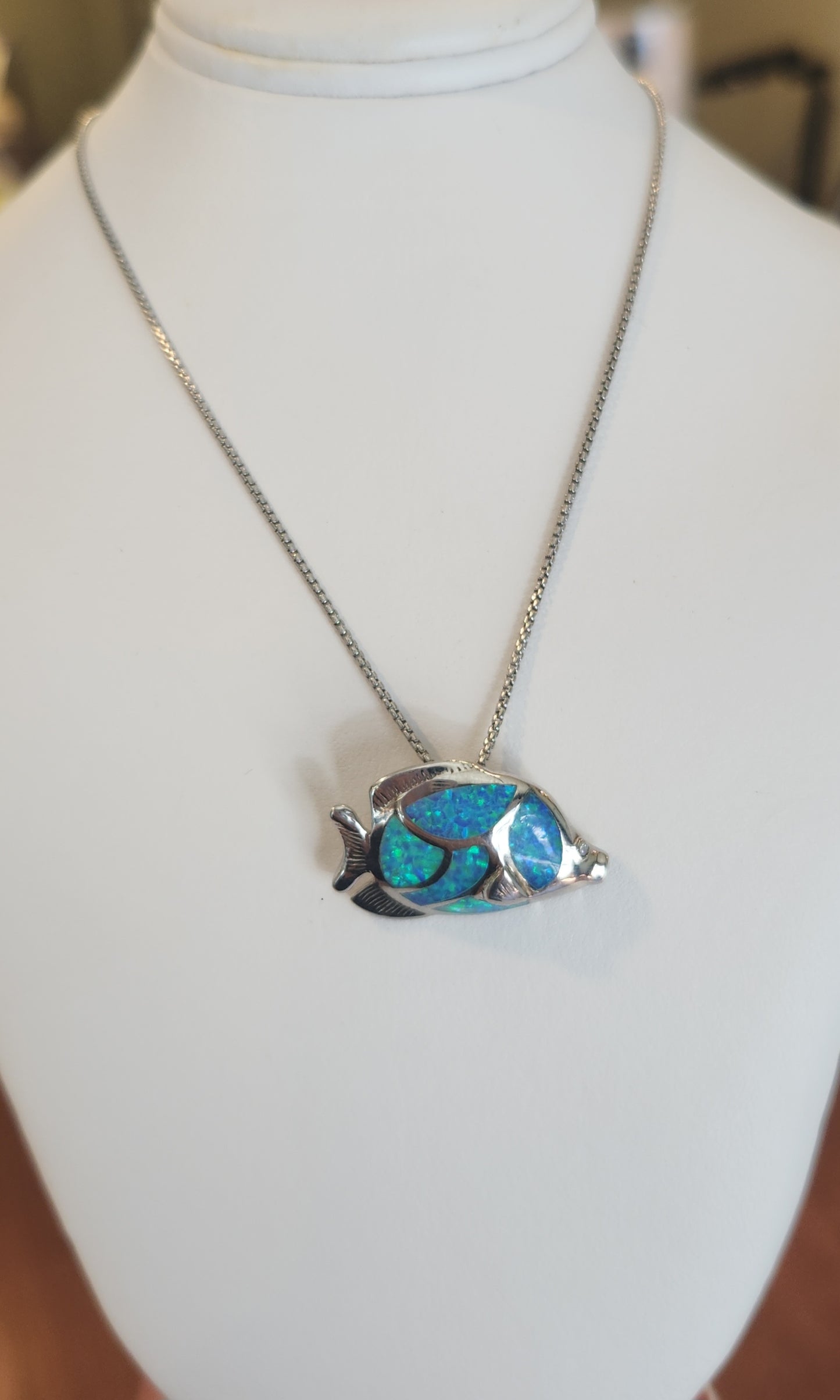 Sterling silver kyocera opal tropical fish pendant