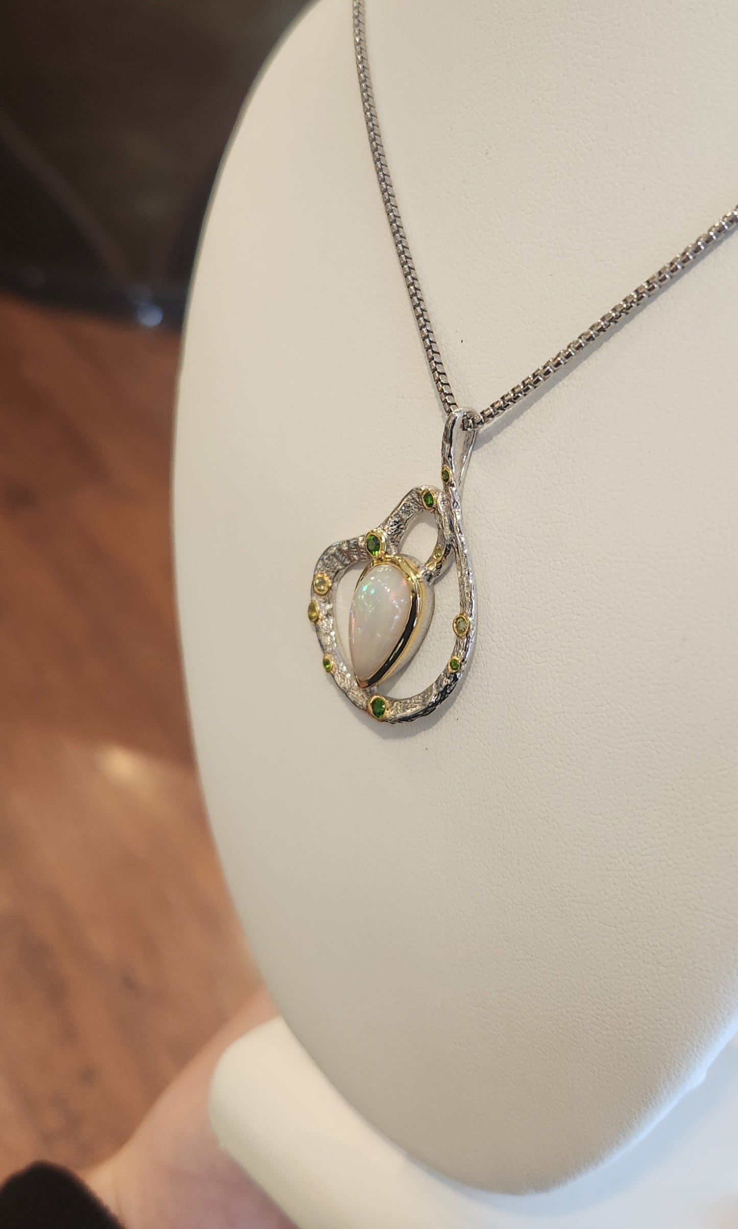 Sterling silver Ethiopian opal Swirl pendant with tourmaline