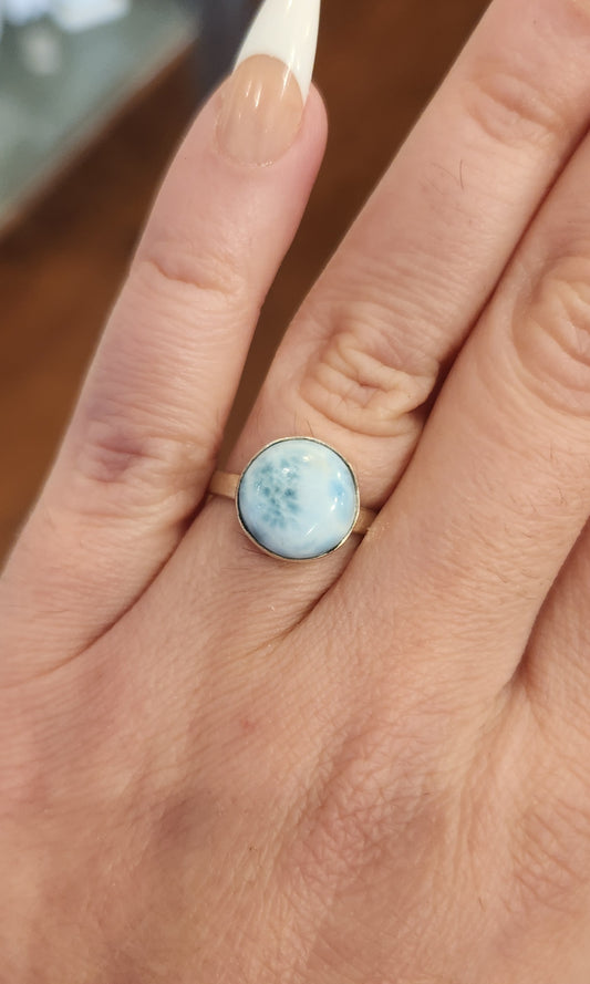 Sterling silver round larimar ring