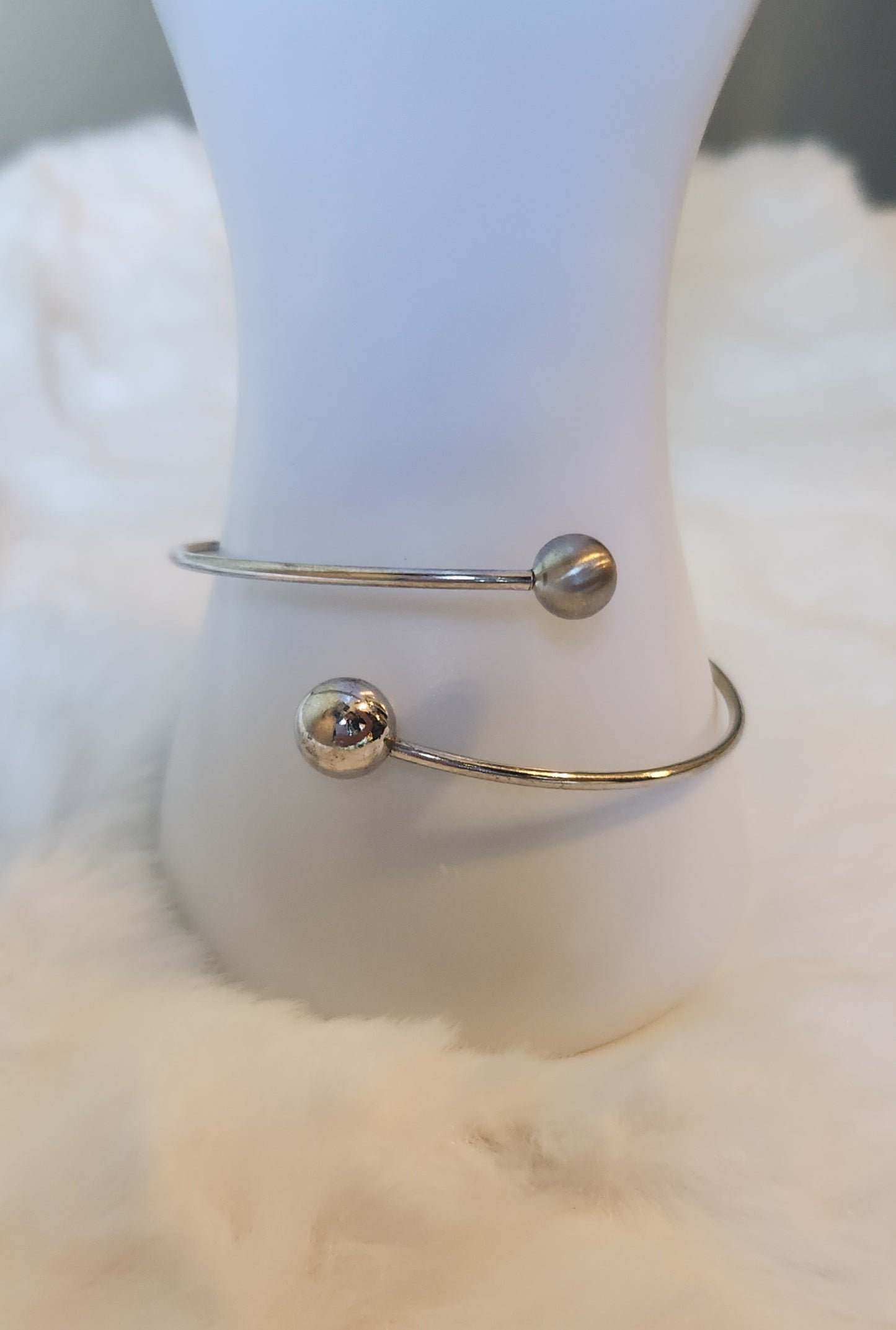 Sterling silver bypass ball cuff bracelet