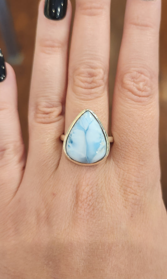 Sterling silver pear-shaped larimar statement ring