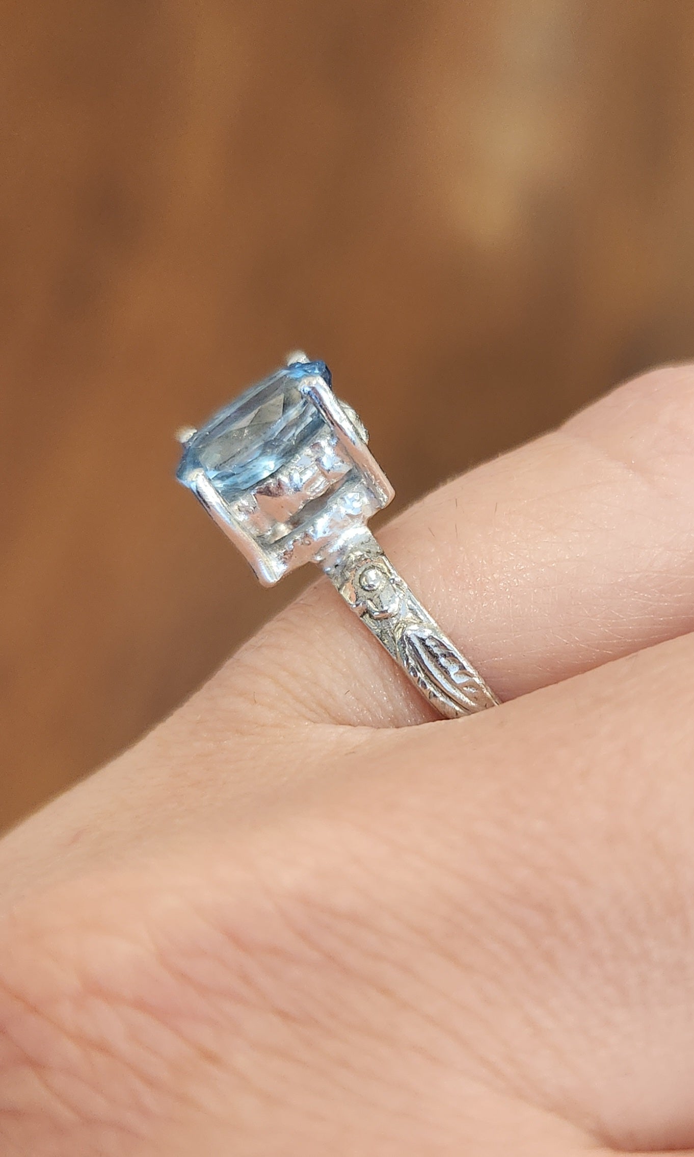 Sterling silver oval faceted aquamarine ring