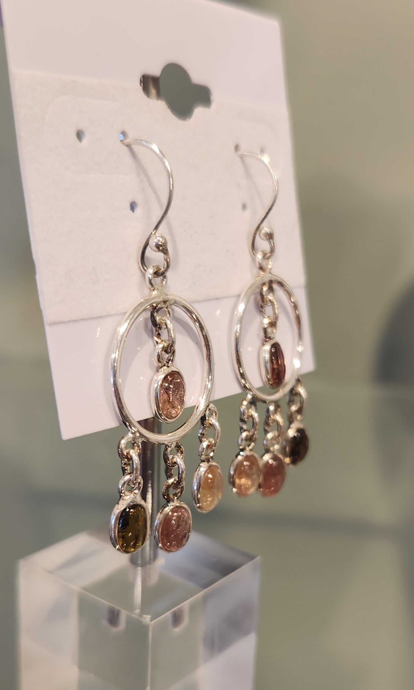 Sterling silver multi-stone tourmaline dangle earrings