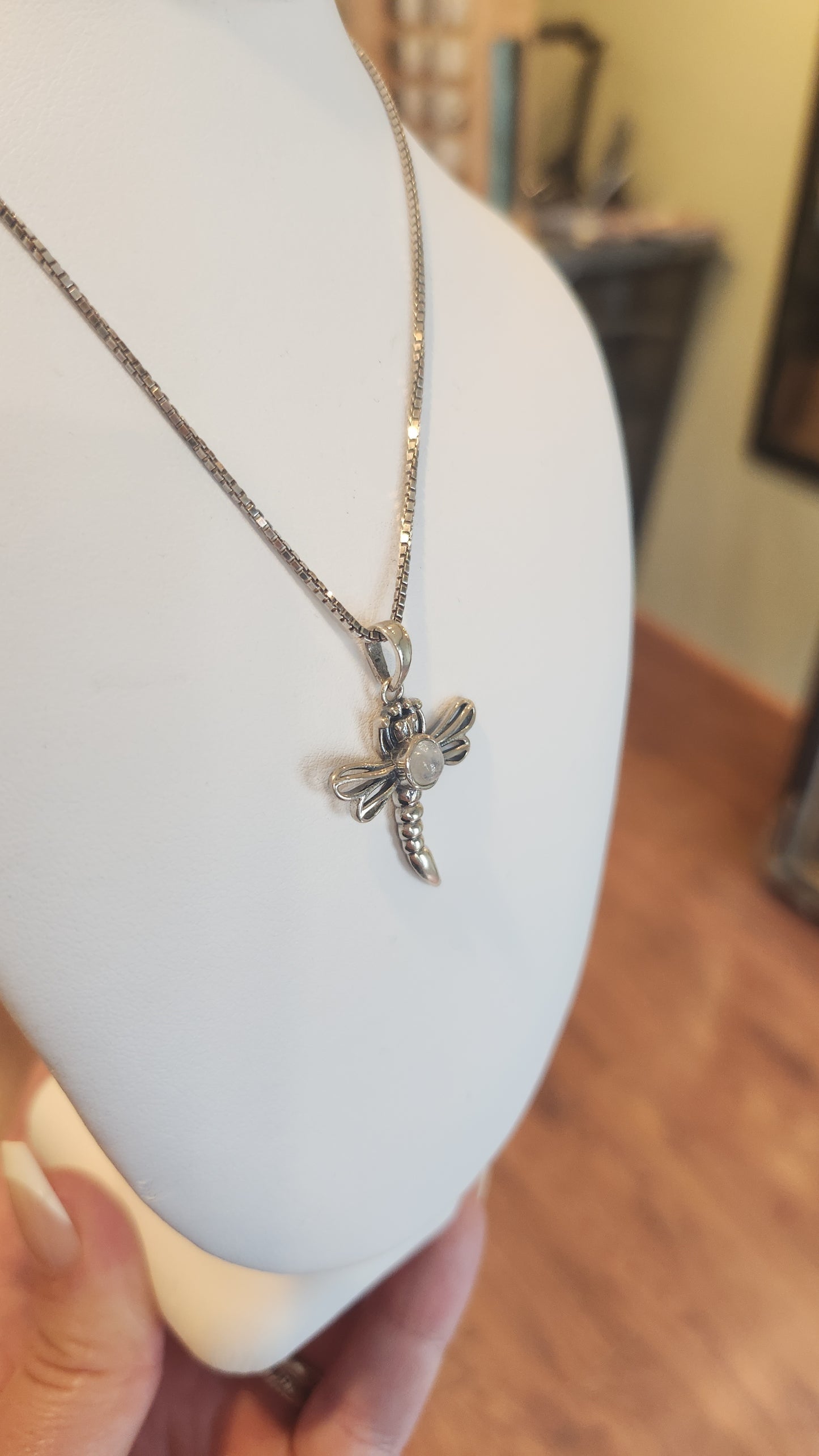 Sterling silver rainbow moonstone dragonfly pendant