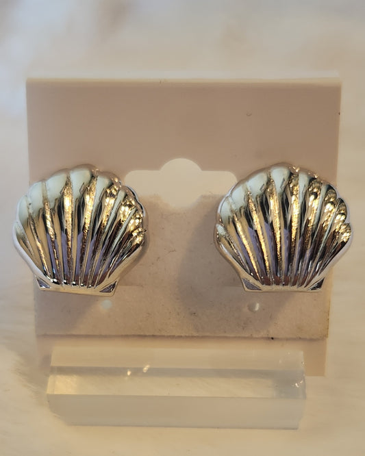 Sterling silver clip-on seashell earrings