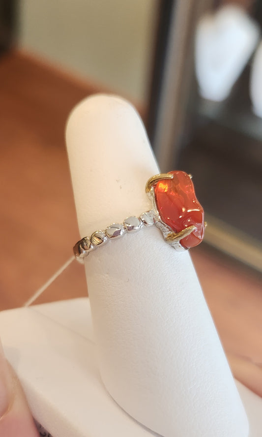 Sterling silver Mexican fire opal ring