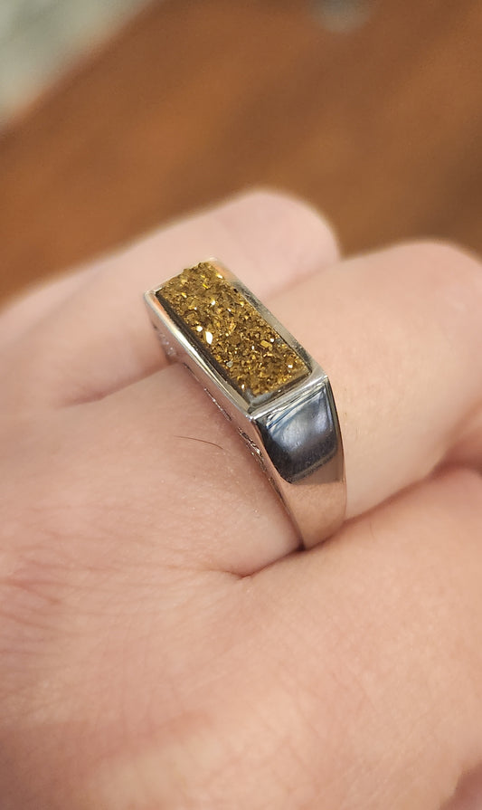 Sterling silver golden druzy ring