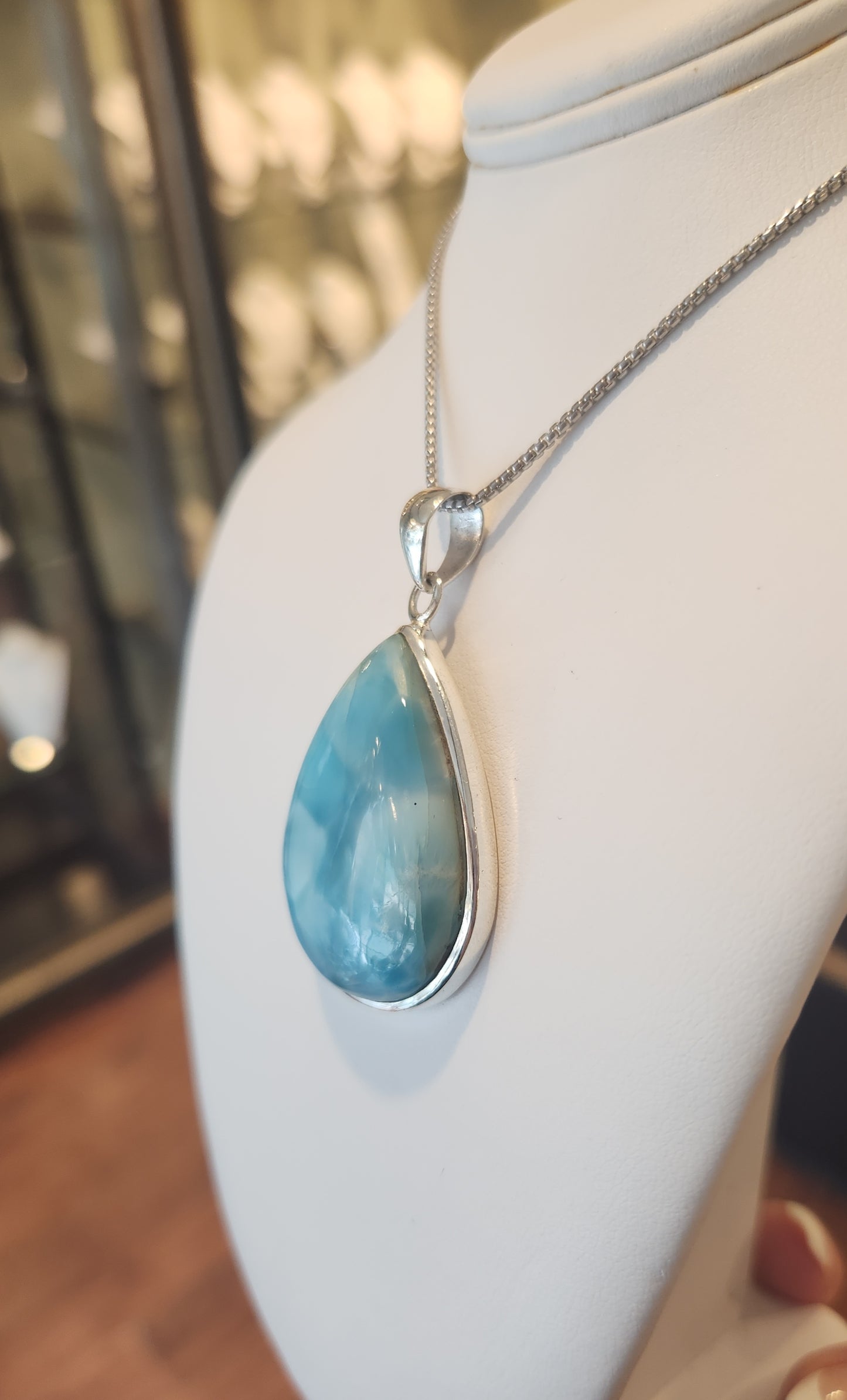 Sterling silver pear-shaped larimar pendant