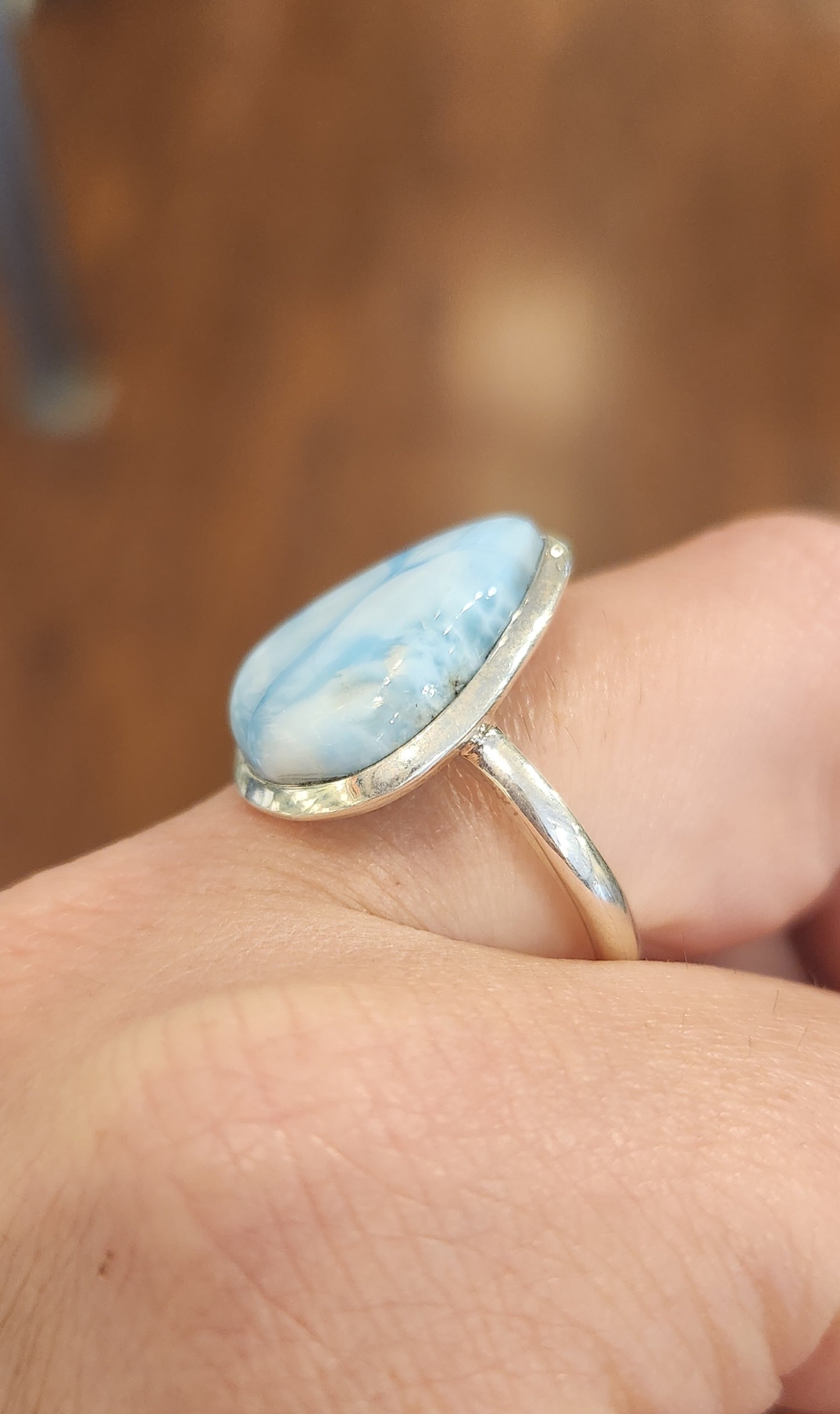 Sterling silver pear-shaped larimar statement ring