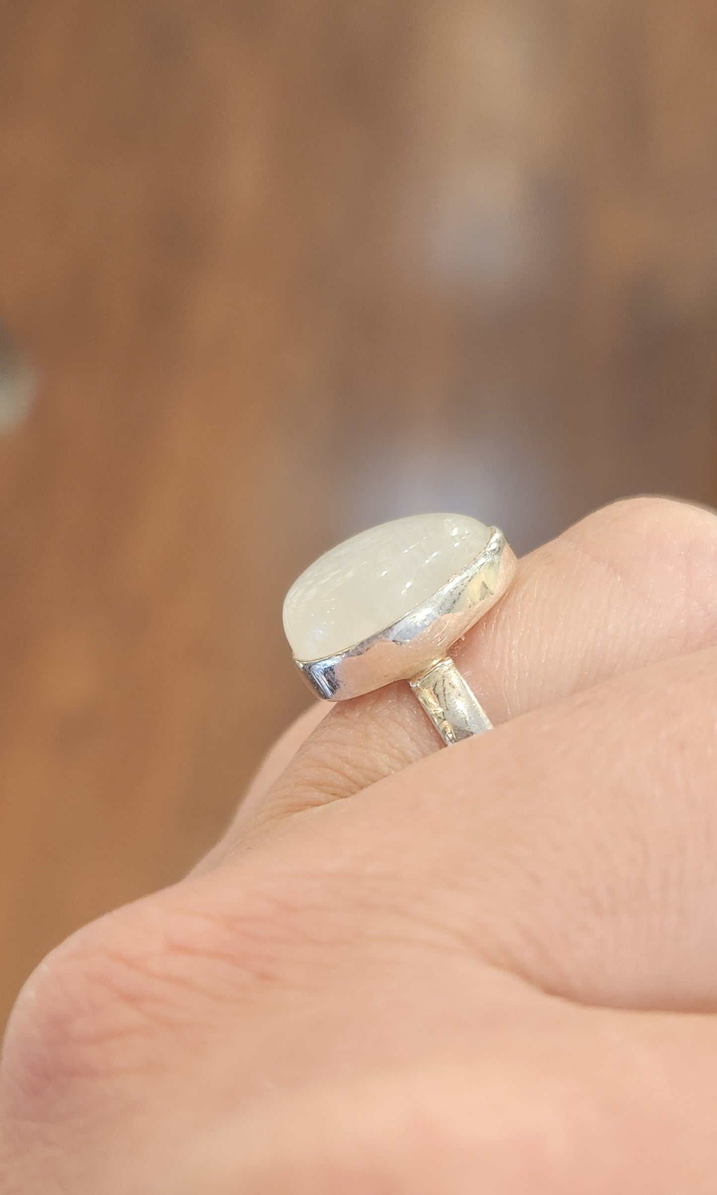 Sterling silver pear-shaped rainbow moonstone ring