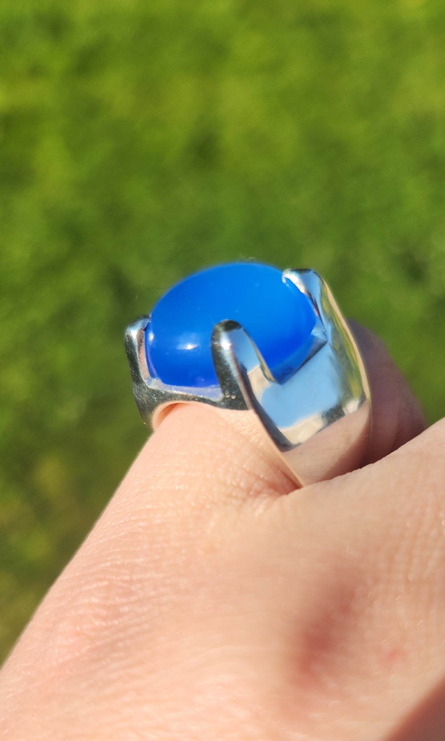 Sterling silver blue chalcedony statement ring