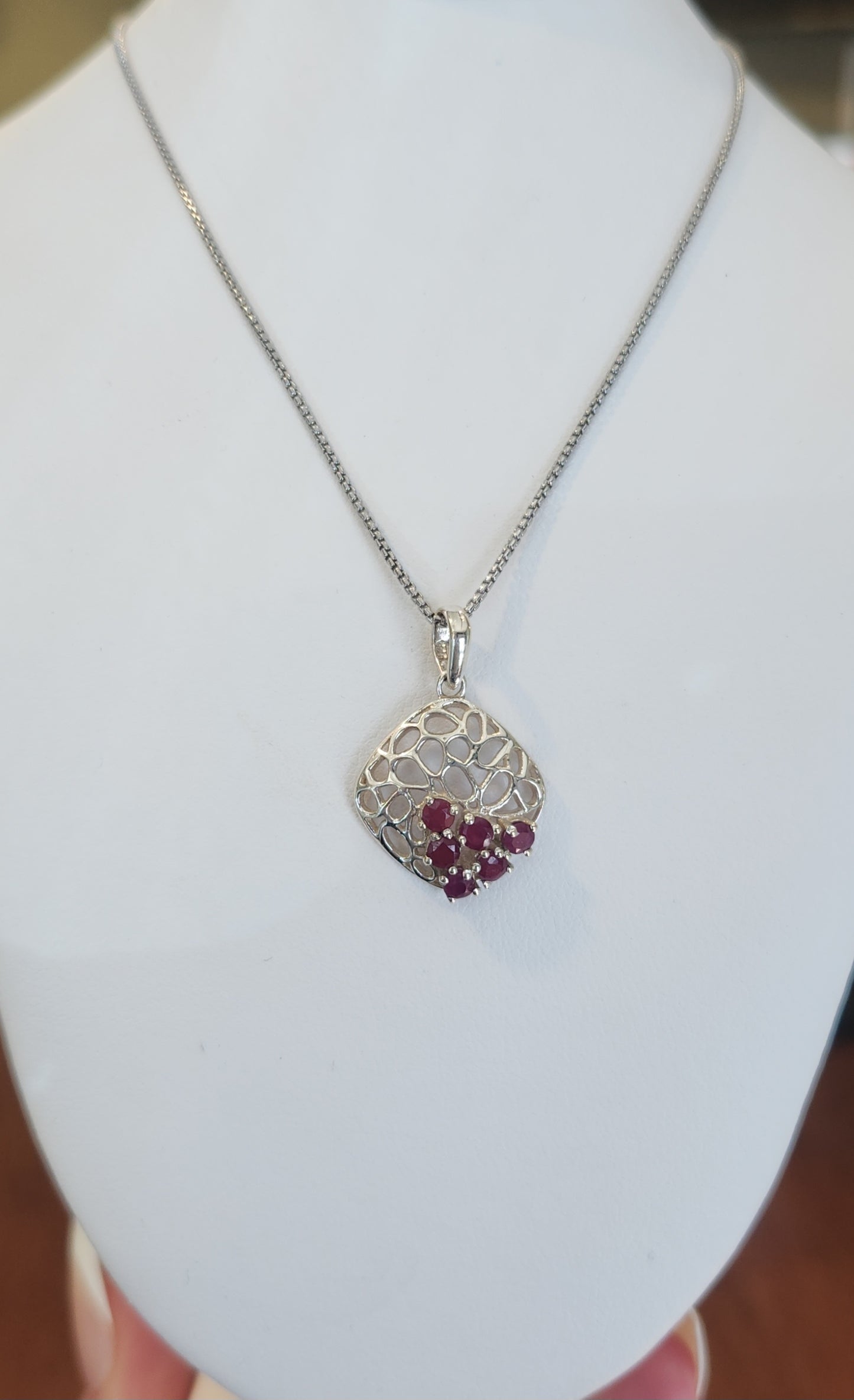 Sterling silver multi-stone ruby pendant