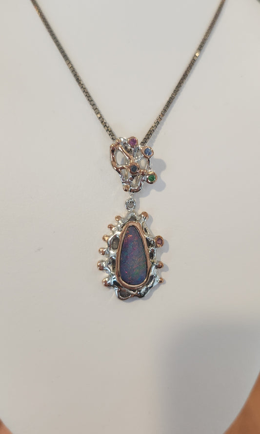 Sterling silver australian opal pendant with tourmaline