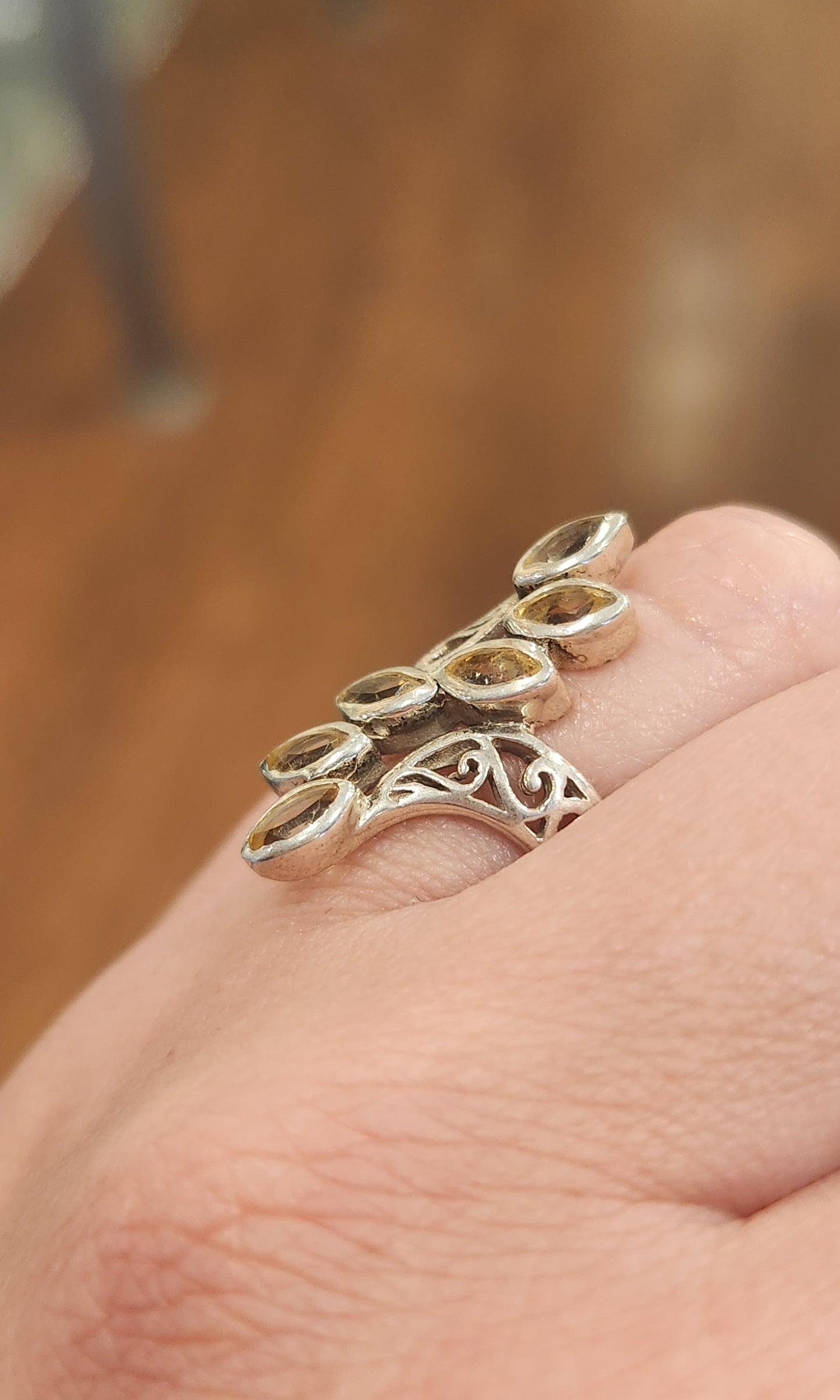 Sterling silver citrine multi-stone filigree ring