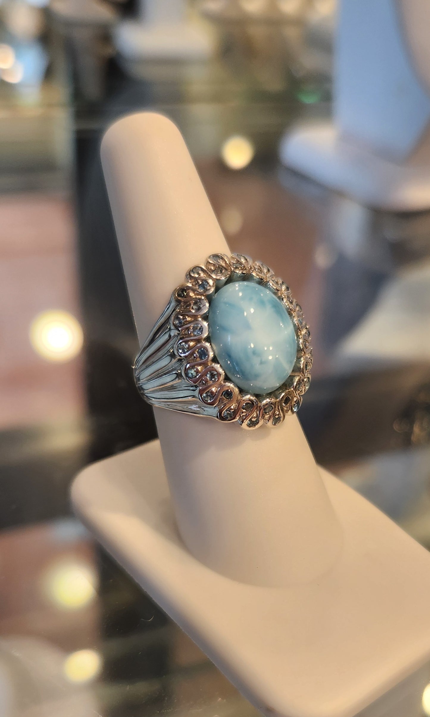 Sterling silver larimar ring with blue topaz