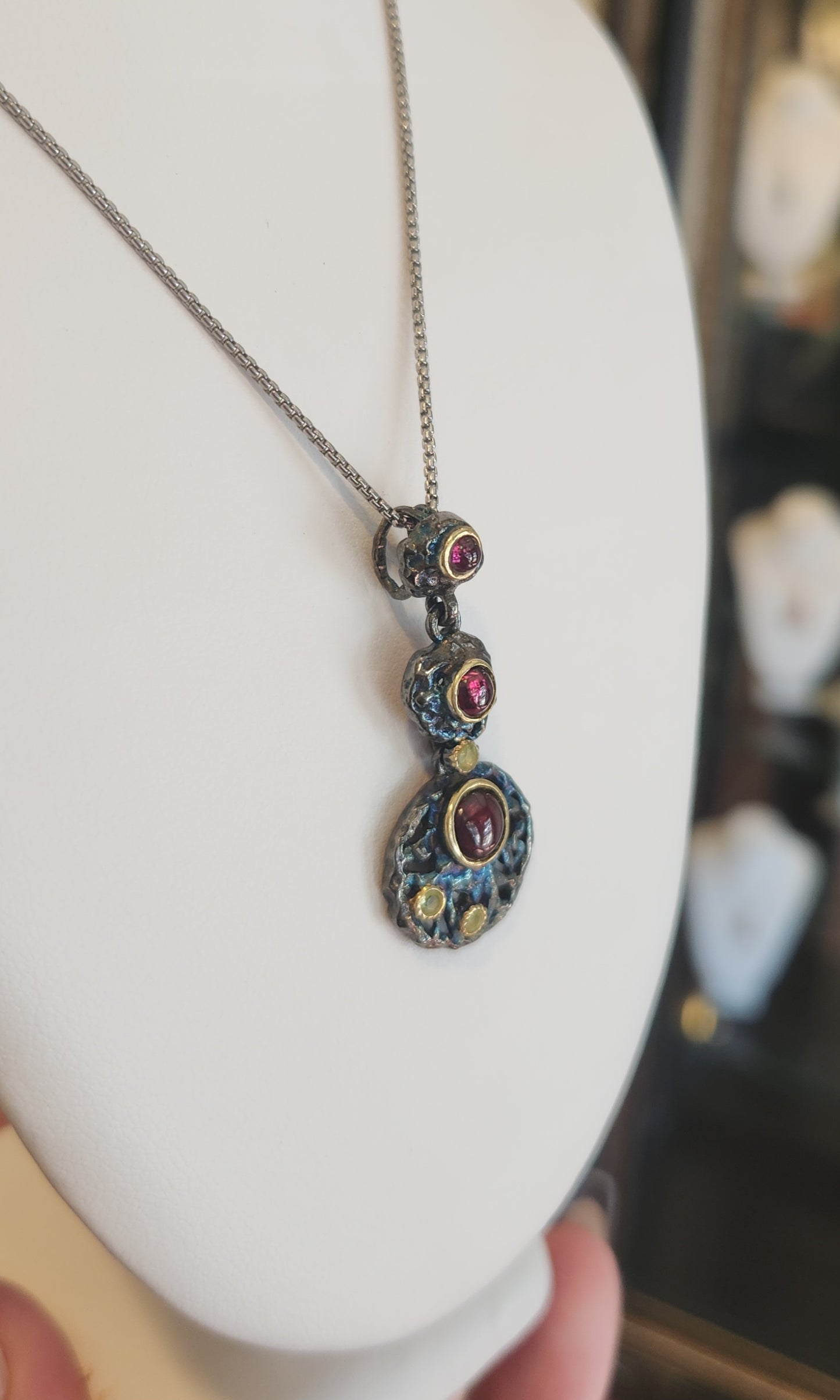 Sterling silver oxidized garnet pendant