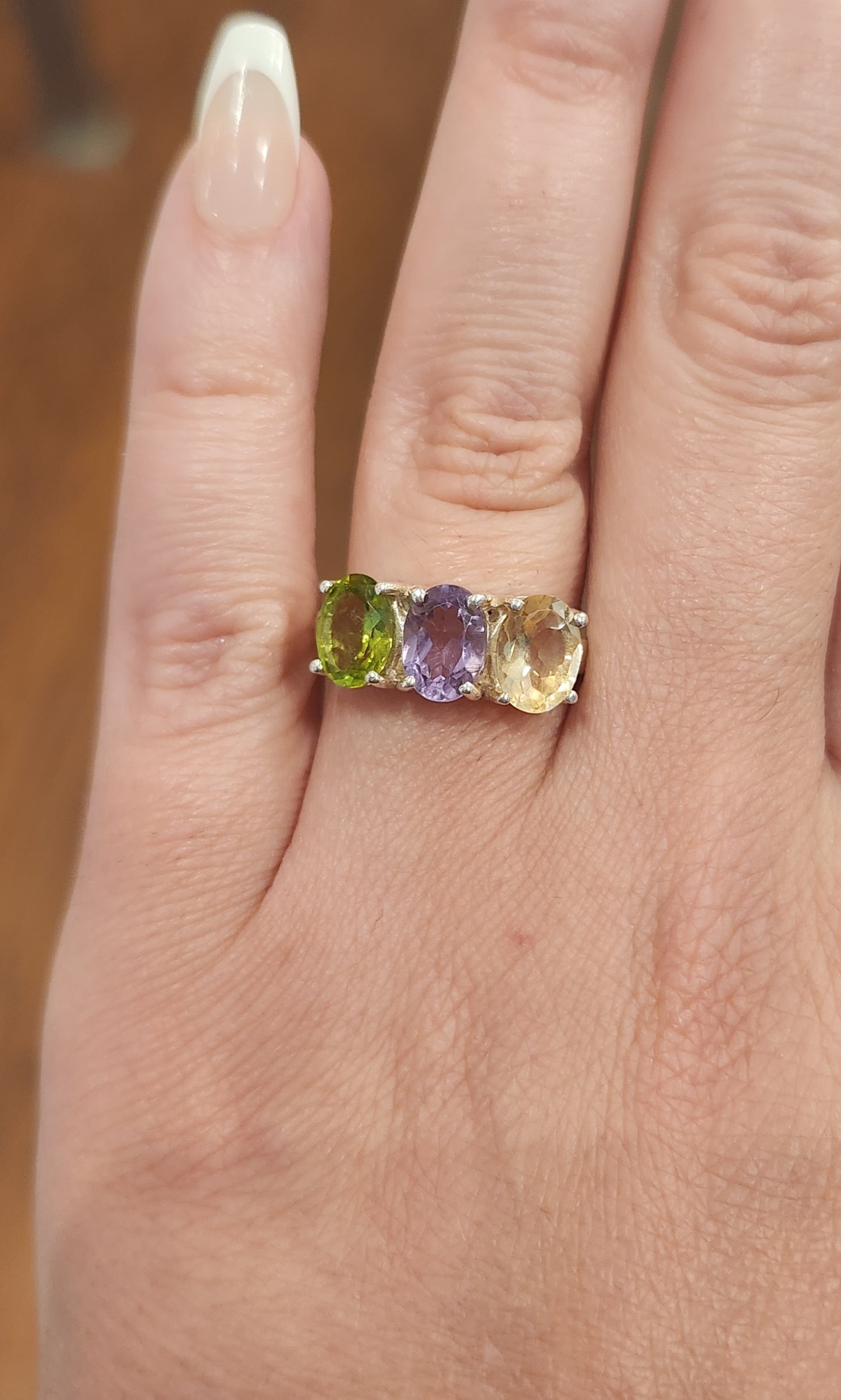 Sterling silver ring with amethyst, citrine and peridot