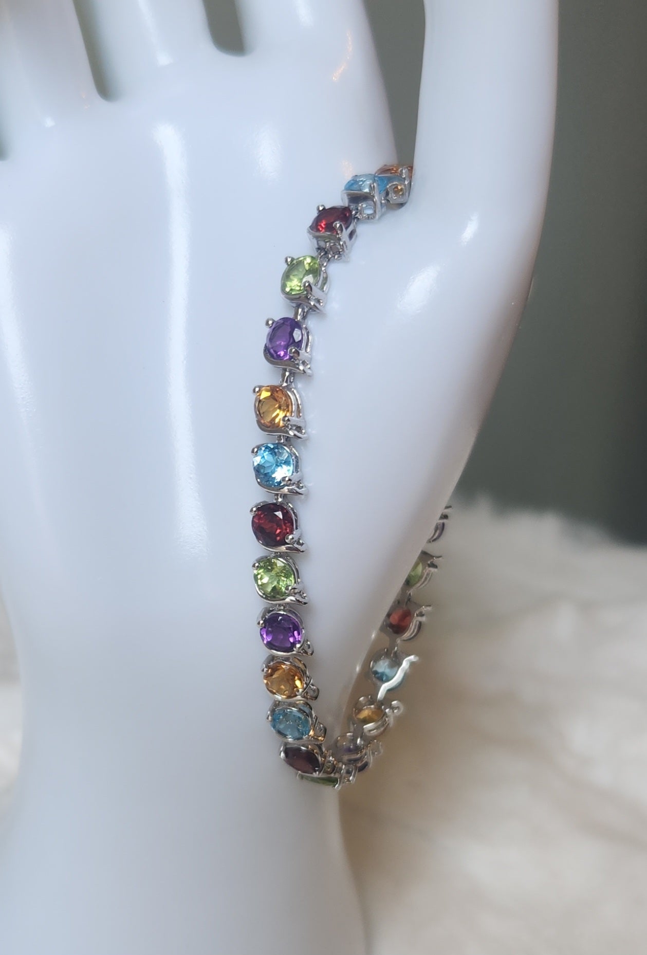 Sterling silver multicolor gemstone tennis bracelet