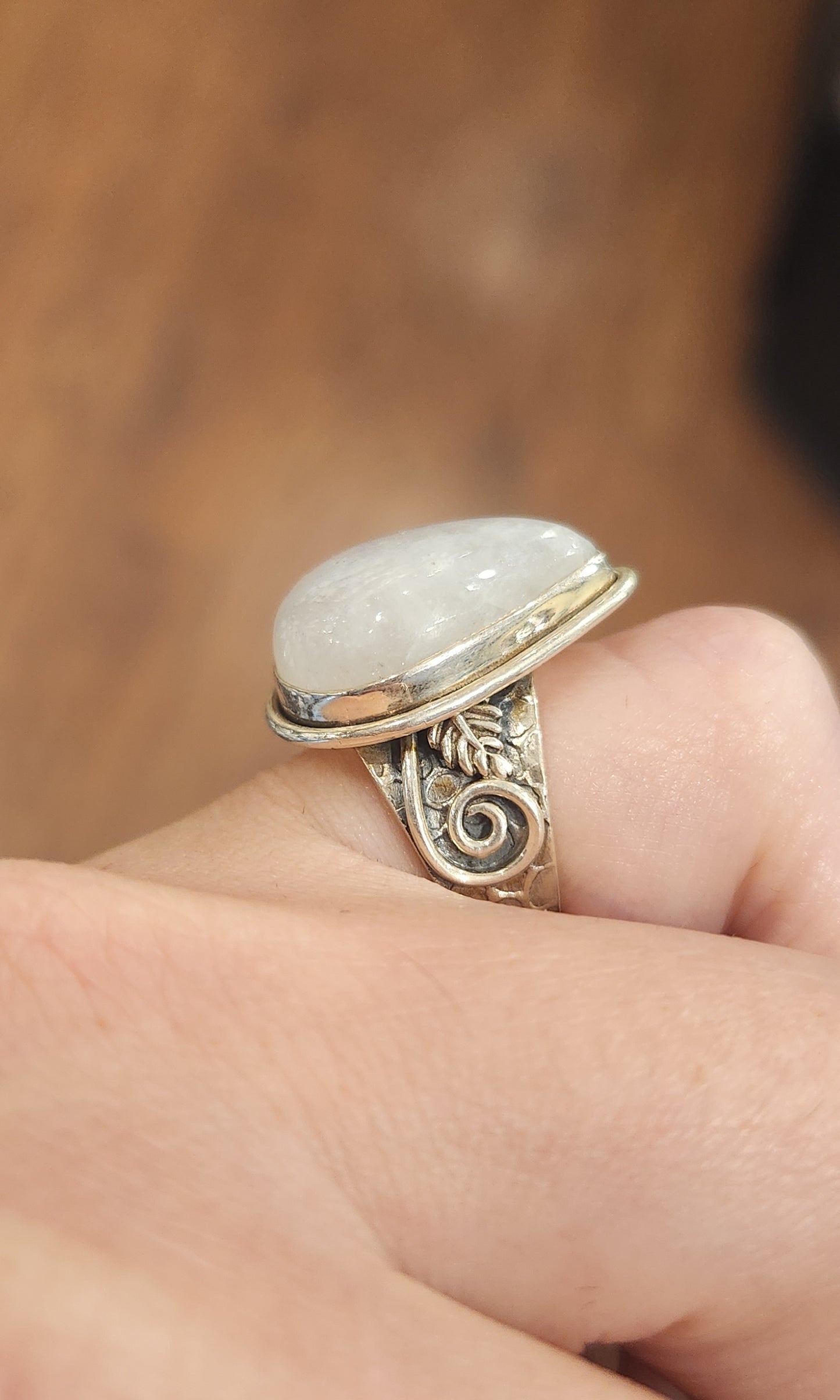 Sterling silver pear-shaped rainbow moonstone statement ring