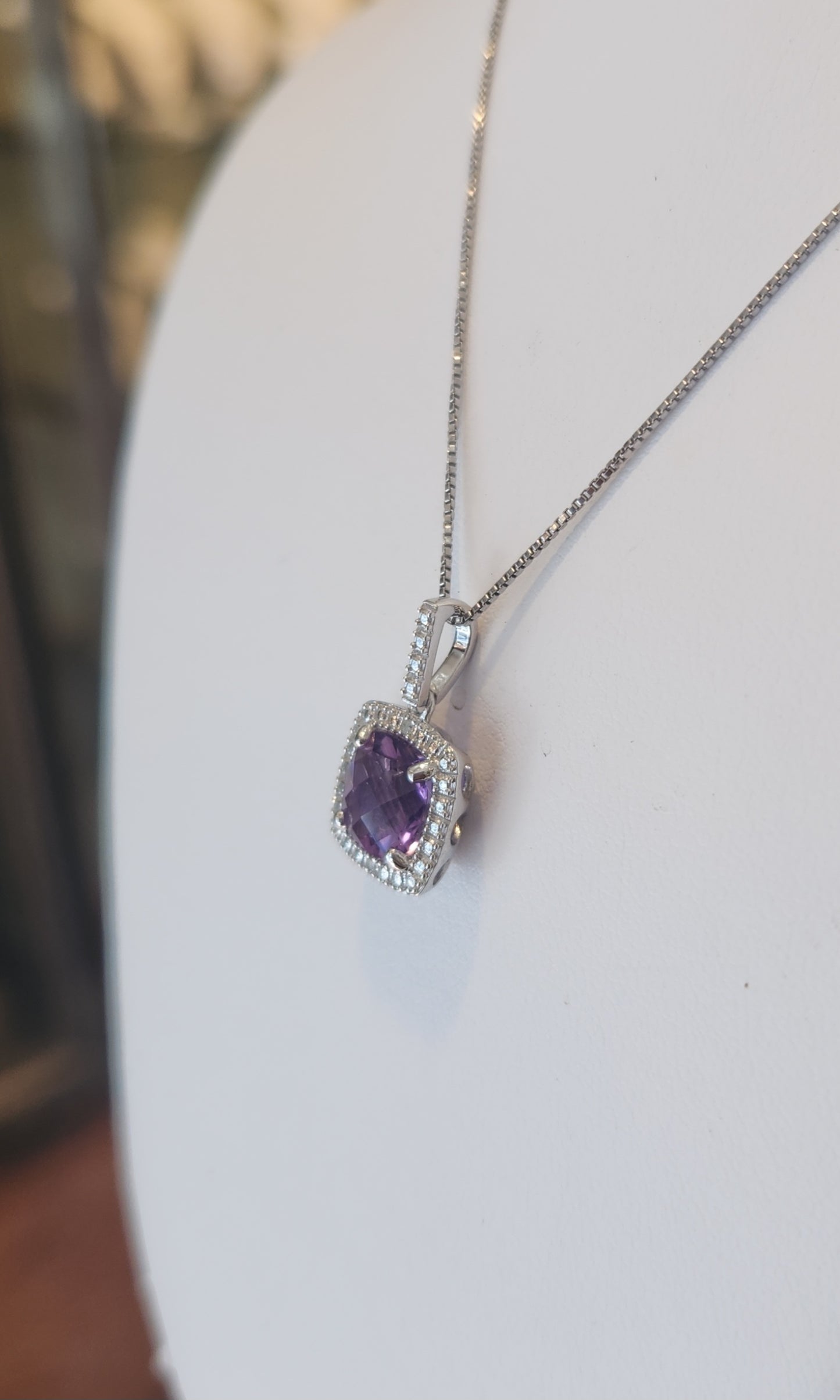 Sterling silver checker-cut amethyst pendant