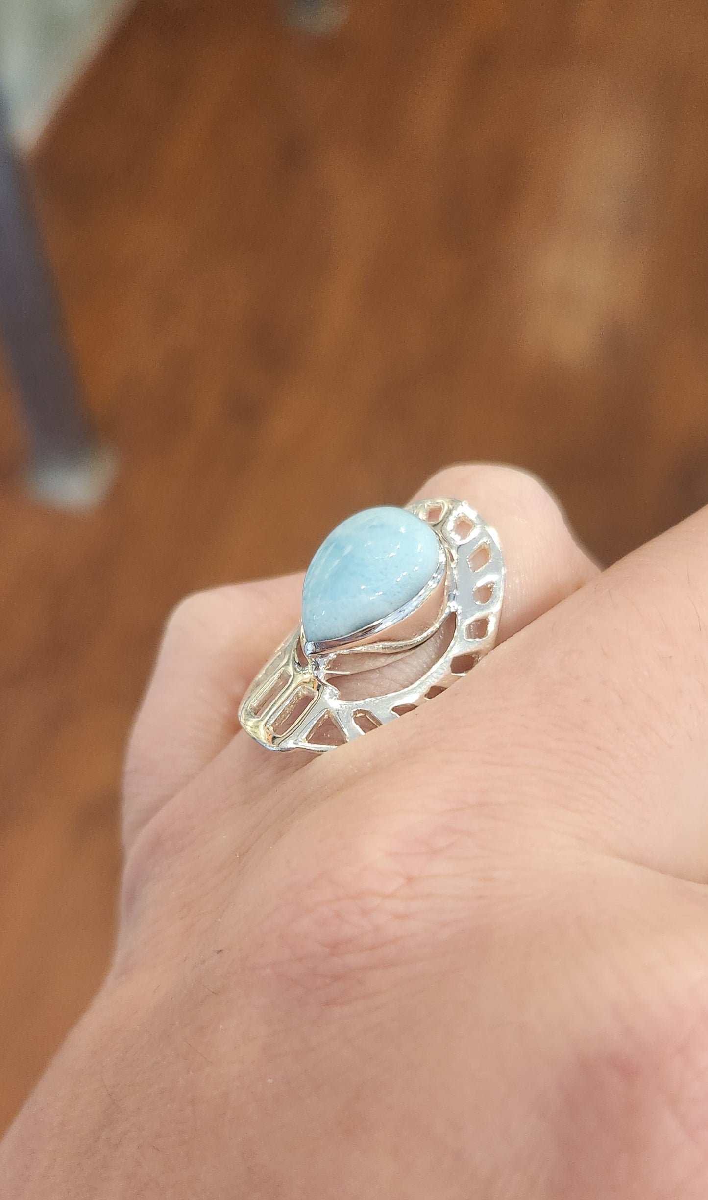 Sterling silver larimar saddle ring