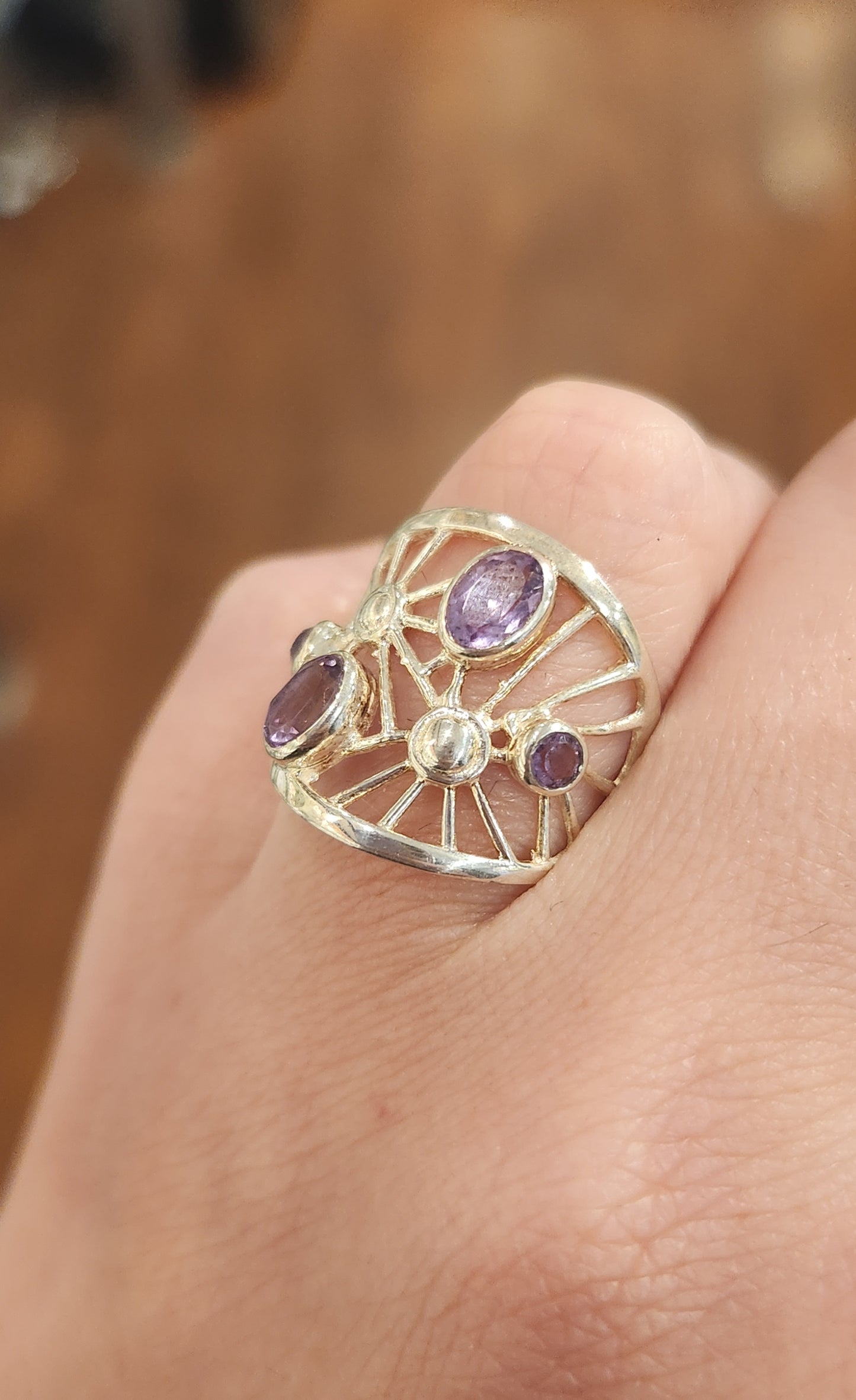 Sterling silver amethyst filigree ring