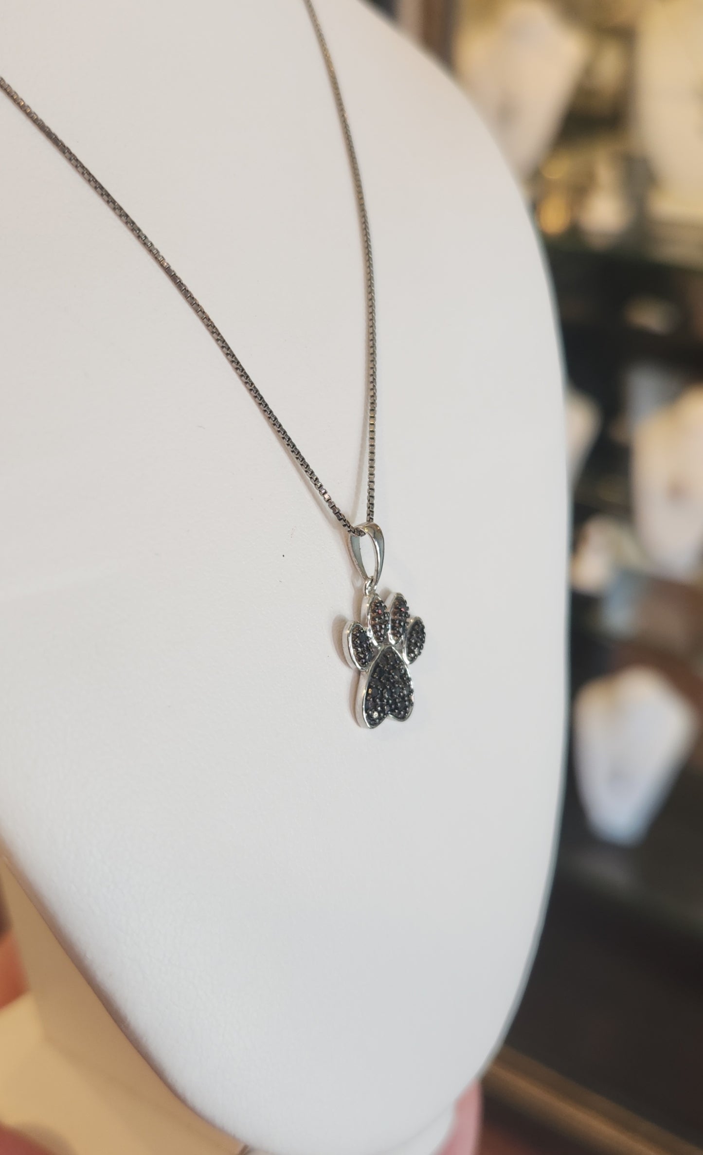 Sterling silver black diamond pawprint pendant