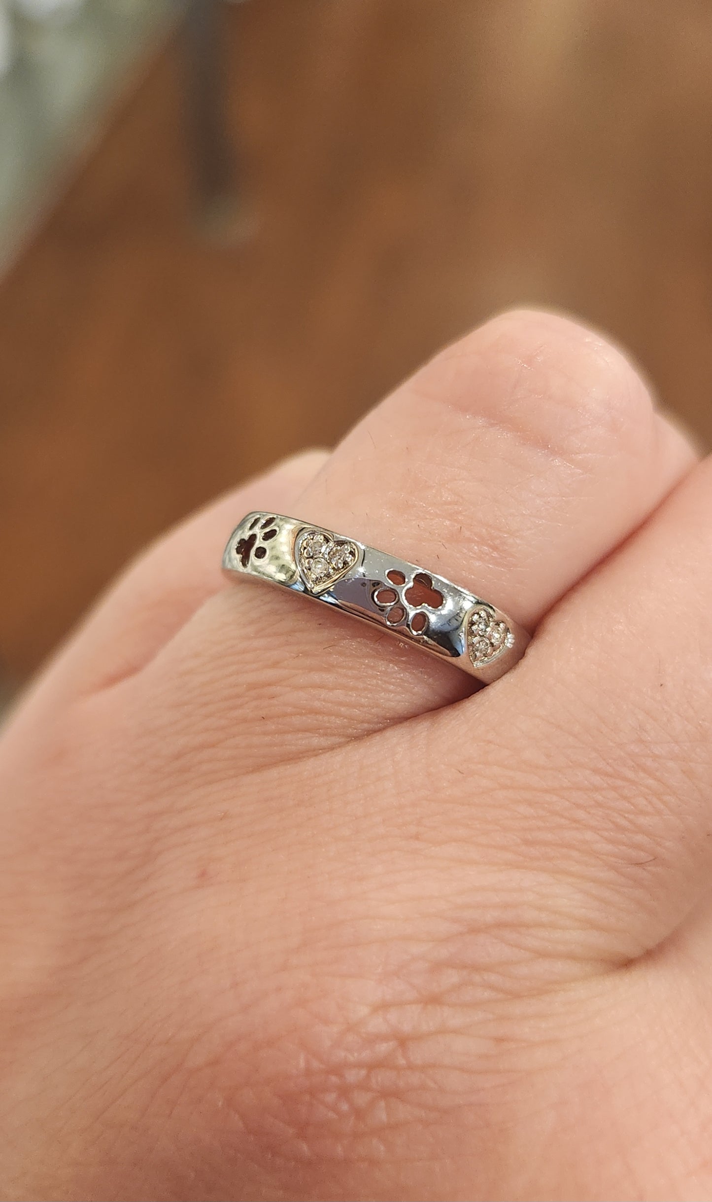 Sterling silver pawprint diamond heart ring