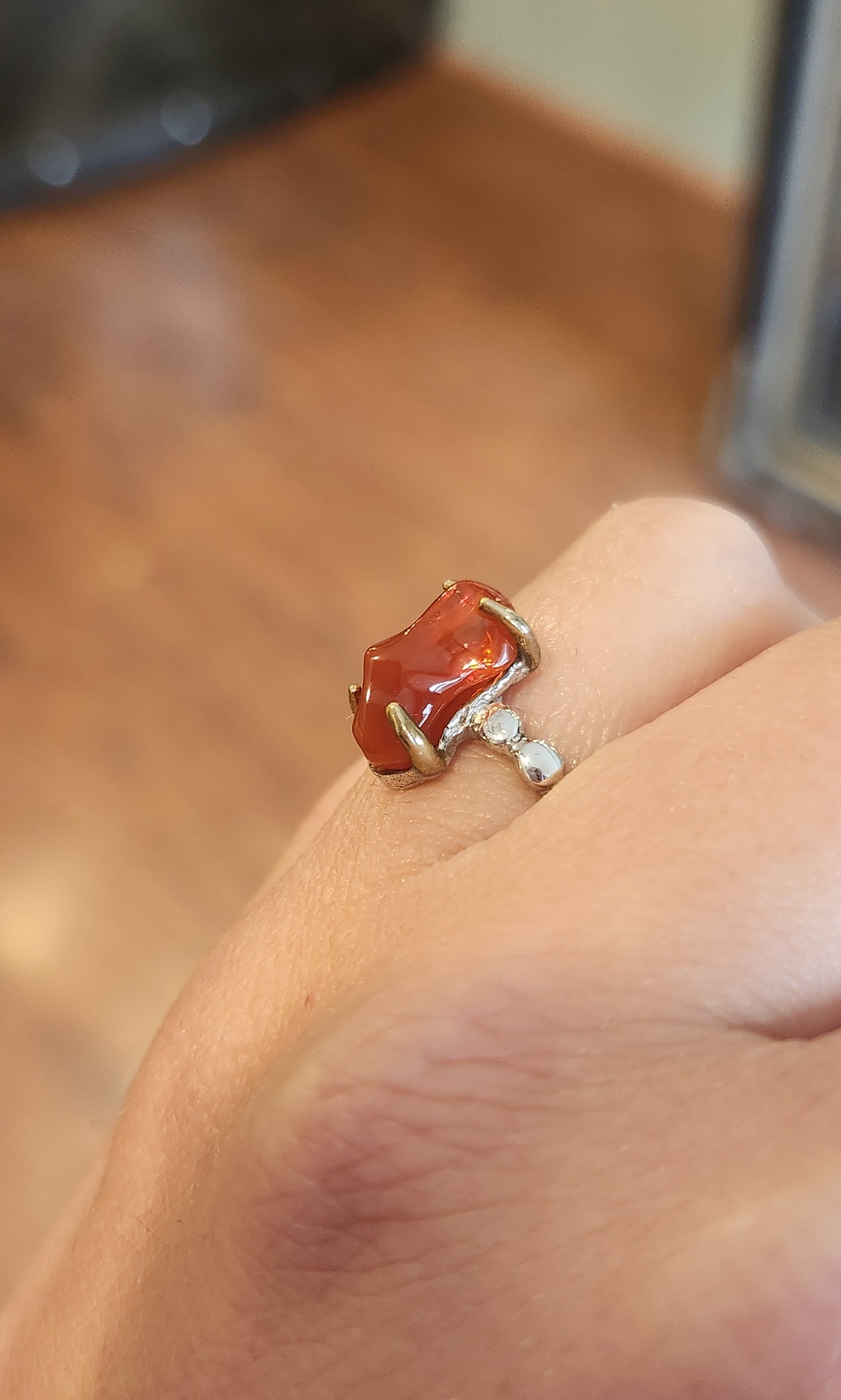 Sterling silver Mexican fire opal ring