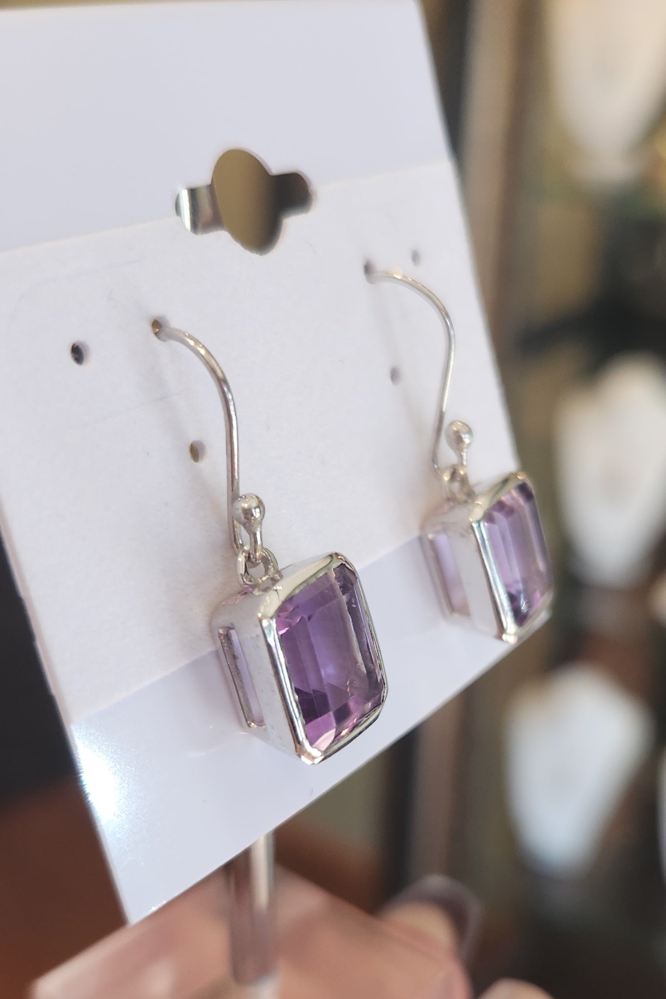 Sterling silver amethyst dangle statement earrings