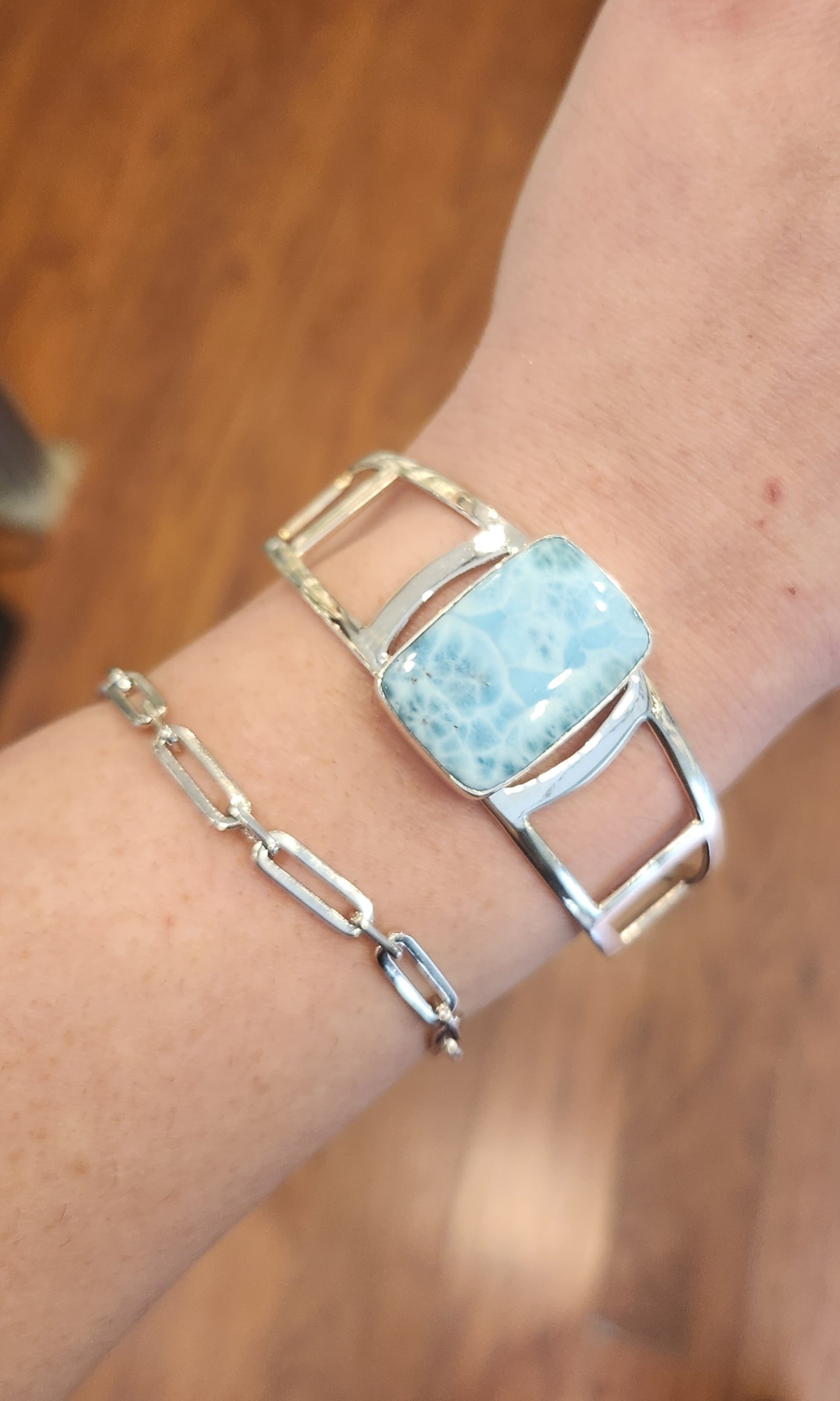 Sterling silver larimar cuff bracelet