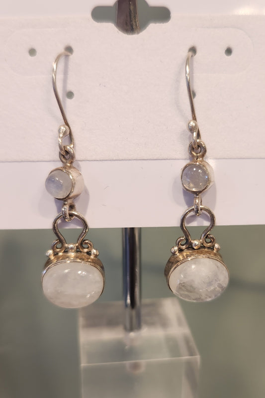 Sterling silver rainbow moonstone dangle earrings