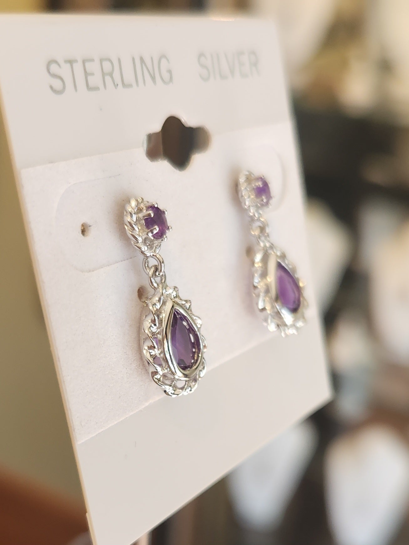 Sterling silver amethyst twist dangle earrings