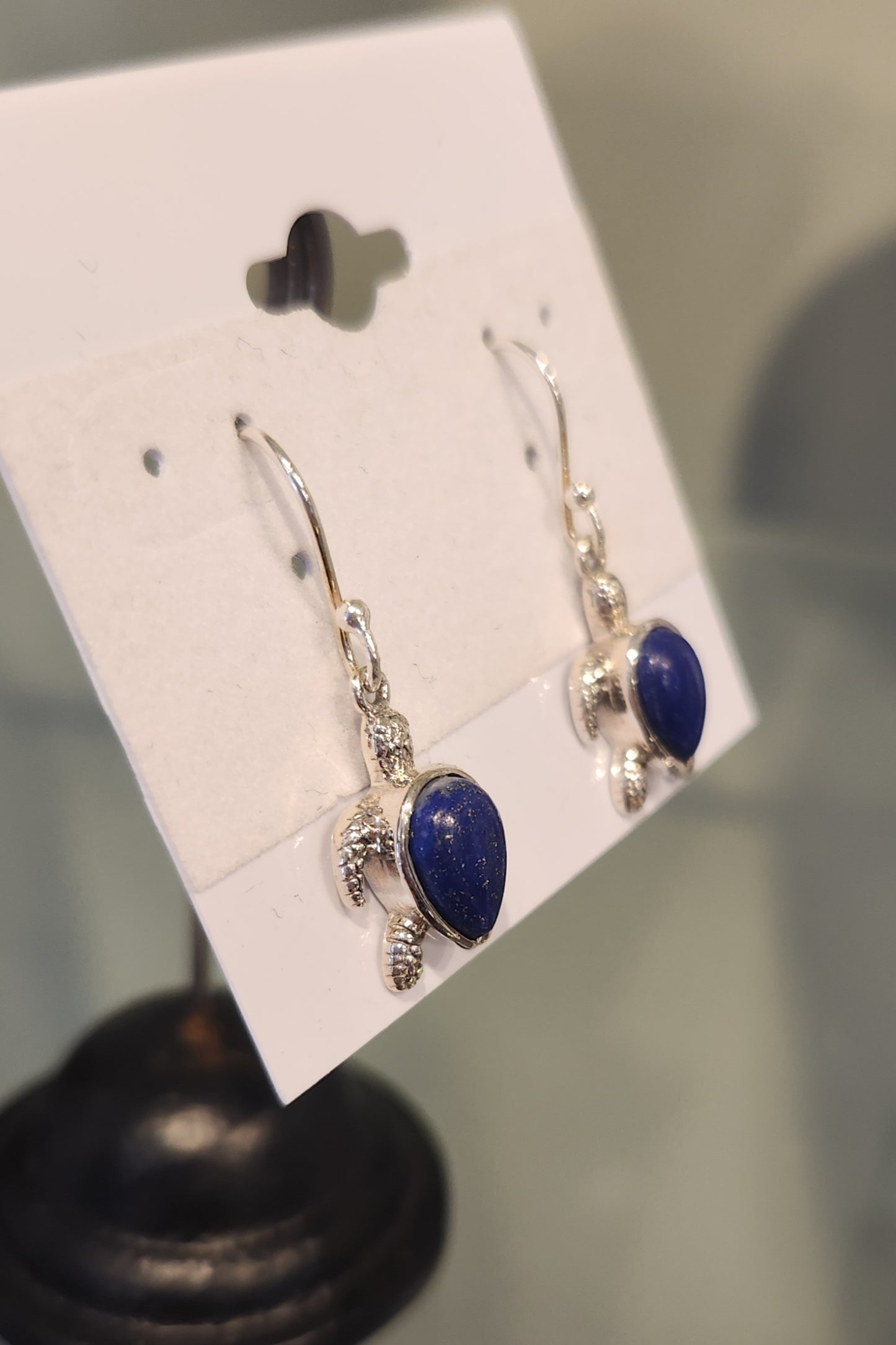 Sterling silver lapis turtle earrings