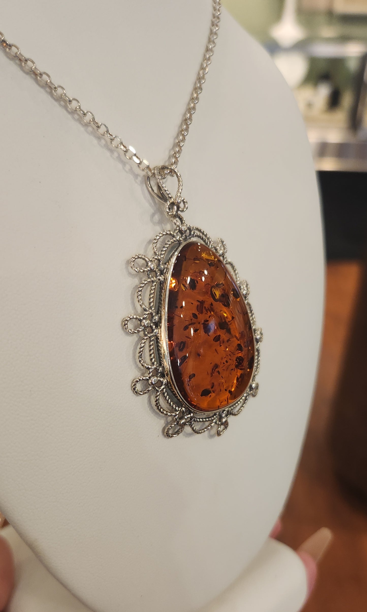 Sterling silver large baltic amber statement pendant