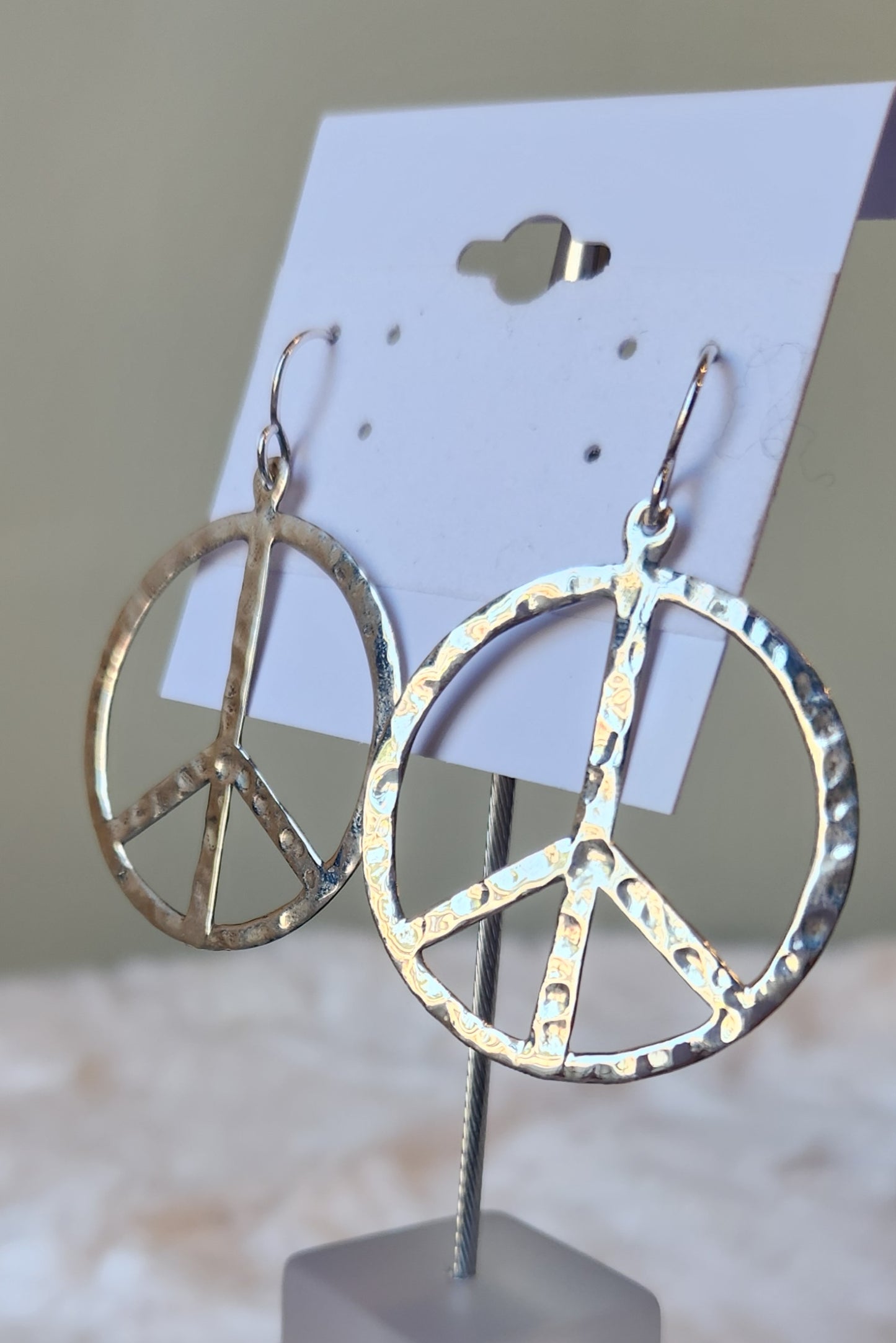 Sterling silver hammered peace sign dangle earrings