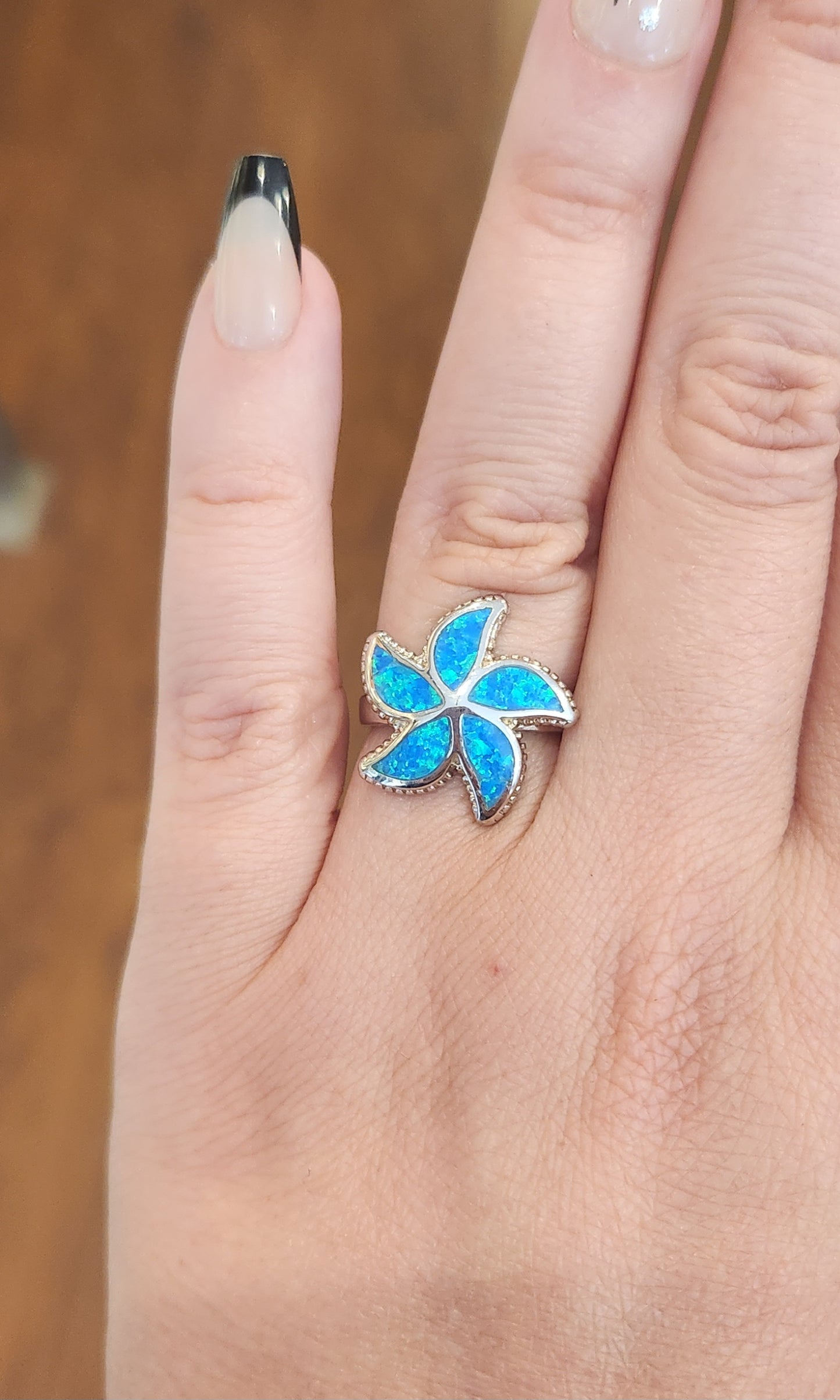 Sterling silver kyocera opal starfish ring