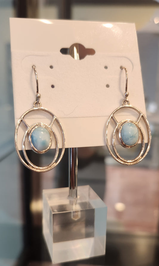 Sterling silver round larimar dangle earrings