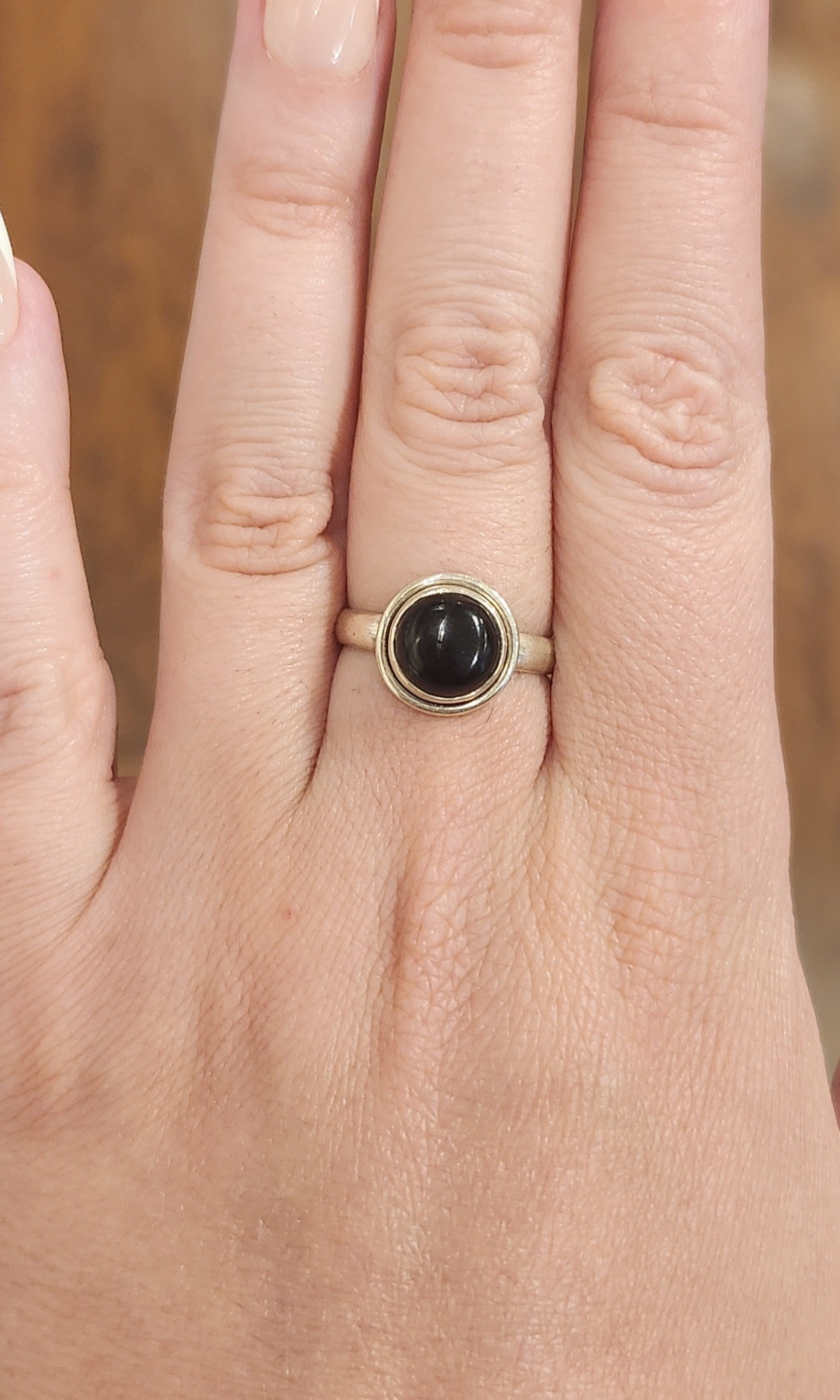 Sterling silver round black onyx ring